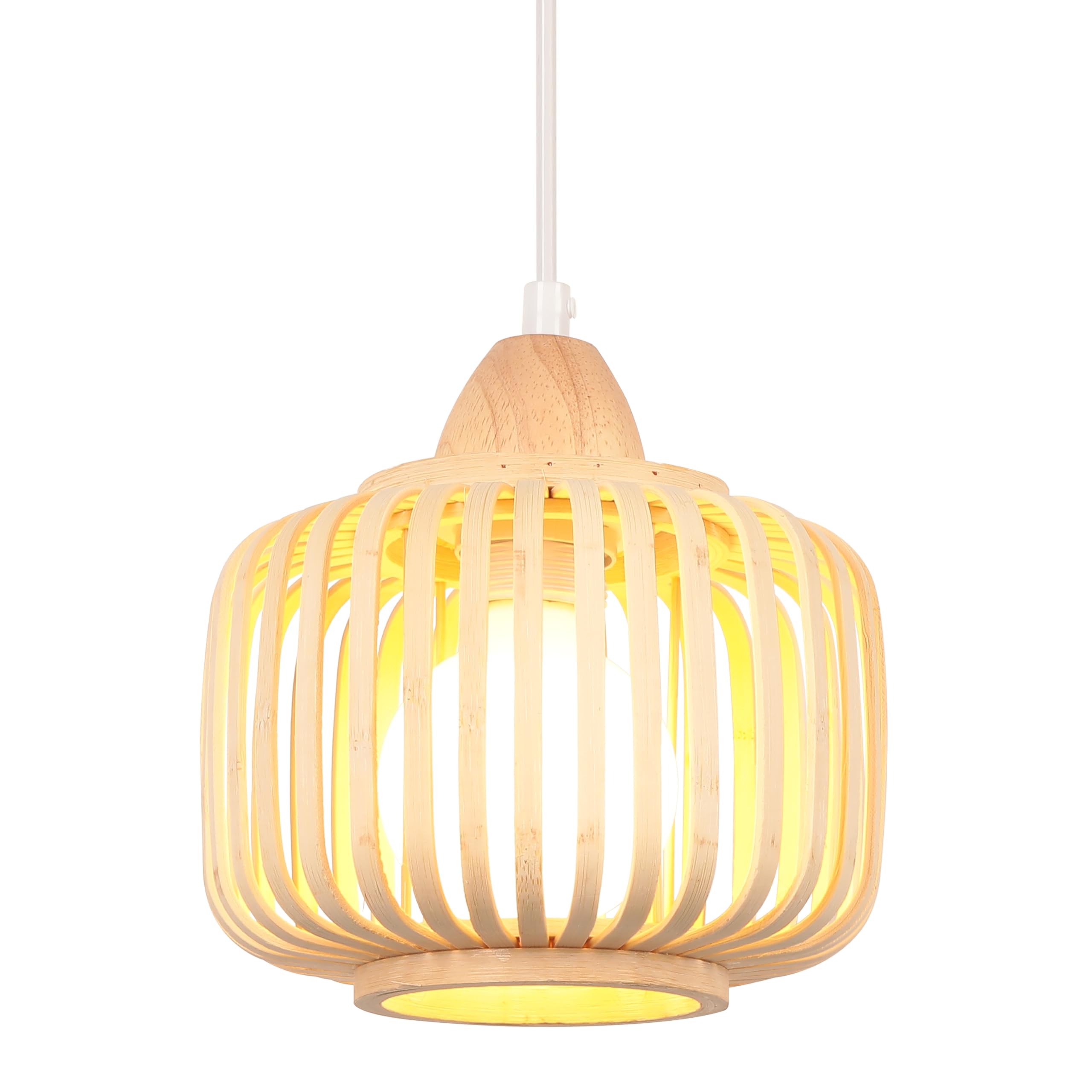 iDEGU 18cm Retro Pendant Light E27 Ceiling Light Scandinavian Style Hanging Lampshade in Bamboo Wood Vintage Pendant Light Fixture for Bedroom Dining Room Living Room Restaurant Cafe — image 1