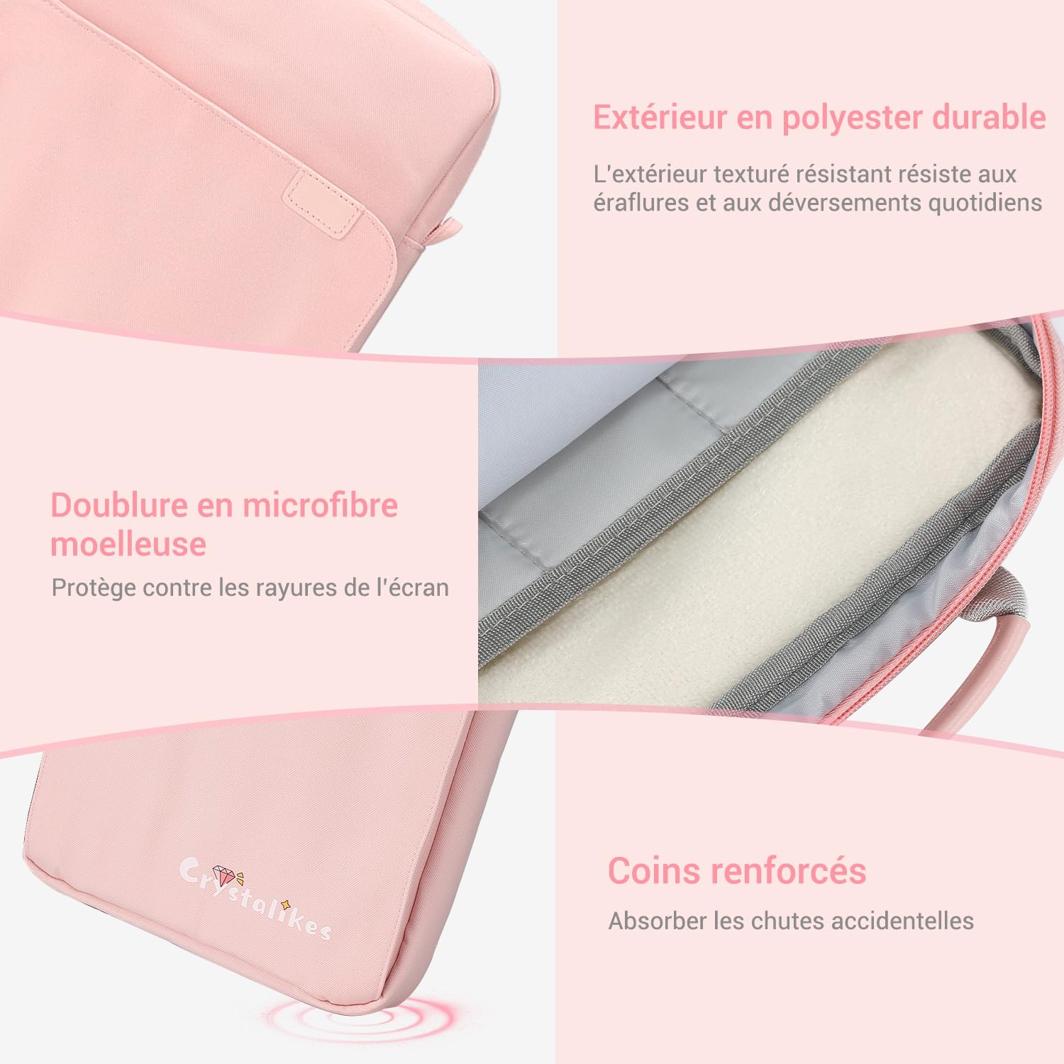 Housse Proctive avec bandoulière pour tablette de 13" – Compatible avec iPad Pro 11", 10e et 10,9", iPad 9/8/7e génération, Tab S8/S9 11" (rose)