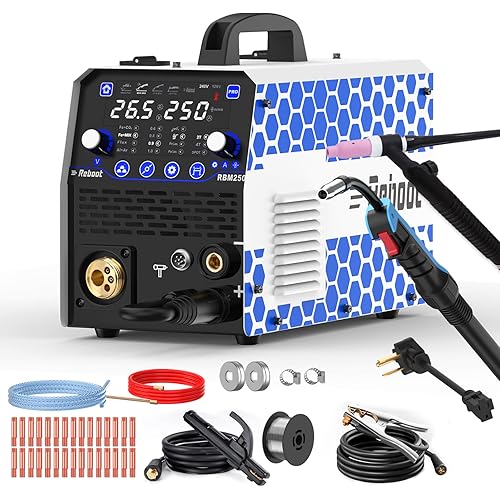 250Amp MIG Welder TIG Torch Included 120V/240V RBM2500 PRO, 8-in-1 Multiprocess Welding Machine with Dual Aluminum Welding Modes Gas MIG/Gasless Flux Core/MAG/Lift TIG/Stick/Spot/Spool Gun Reboot