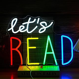 Let’s Read Neon Sign Multicolored Reading Led Neon Light Sign for Wall Decor Read Book Led Light Up Sign for Classroom Bookstore Reading Corner Home Wall Neon Decor (Dimmable USB)
