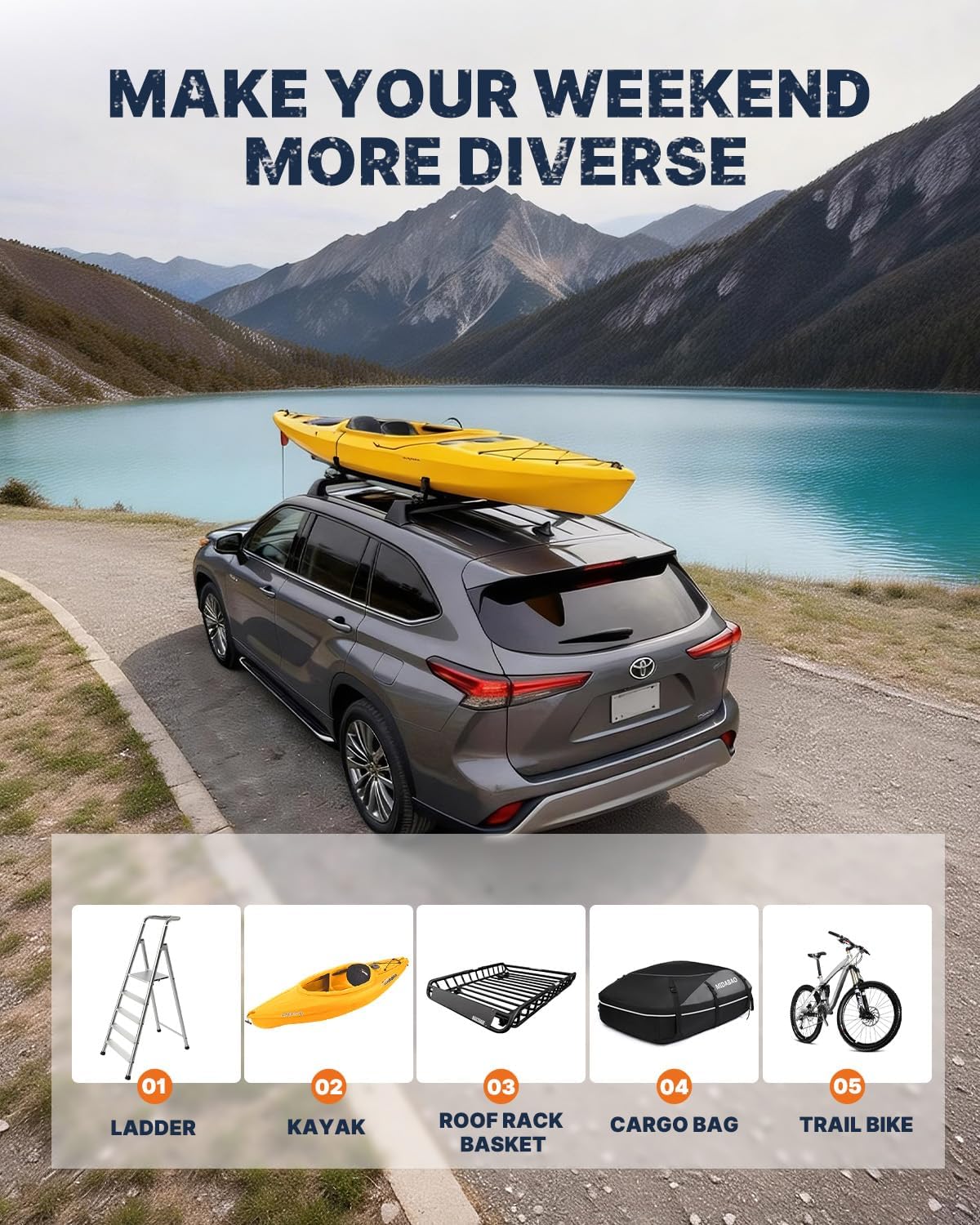 Snailfly Lockable Roof Rack Cross Bars Fit for 2020-2026 Toyota Highlander L & LE & Hybrid LE & Hybrid LE Nightshade (Model Without Factory Side Rails)