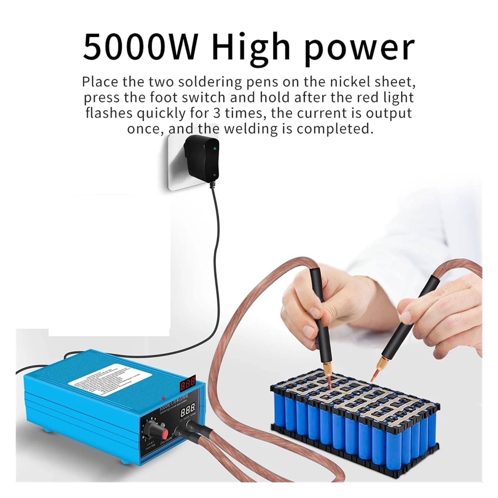 Macchina Portatile for Saldatura a Punti ad Alta Potenza da 5000 W, saldatrici Portatili Regolabili con Corrente 0-800 A for Batteria 18650(5000w Auto)
