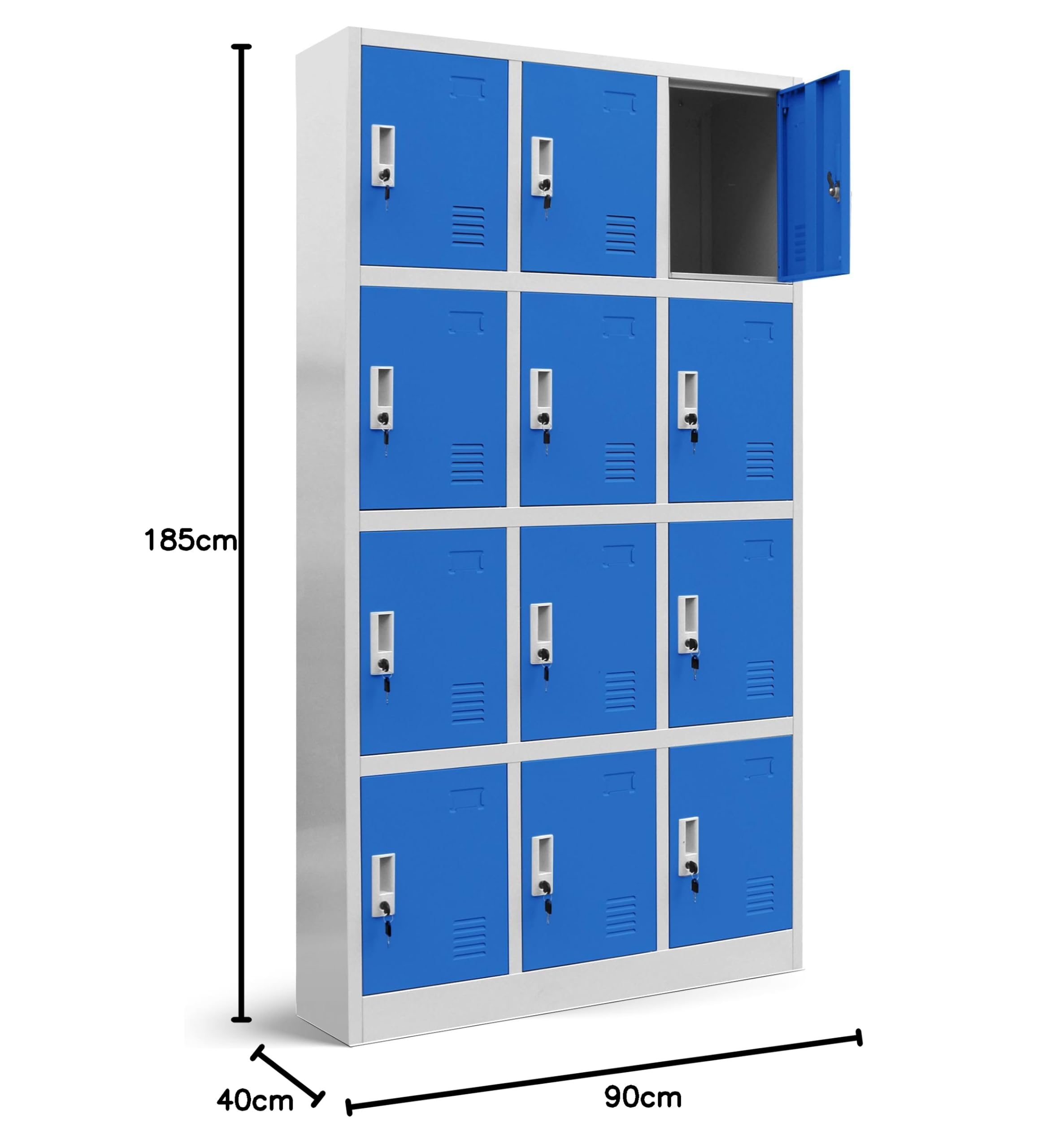 Jan Nowak Armadietto spogliatoio Armadio metallico con 12 Scomparti Fessure di ventilazione Rivestimento in polvere 185 cm x 90 cm x 40 cm (Grigio-Blu)