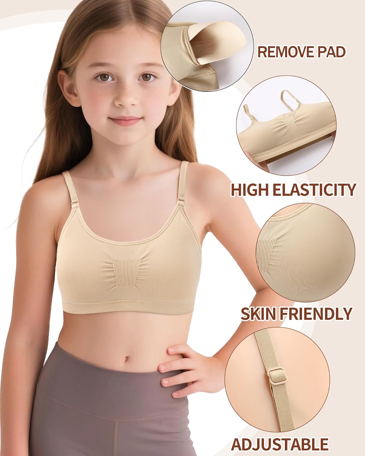 Clear Straps Dance Bra for Girls, 8-16 Years Training Ballet Gymnastics Sports Seamless Bralette with Silicone Covers - Image 2