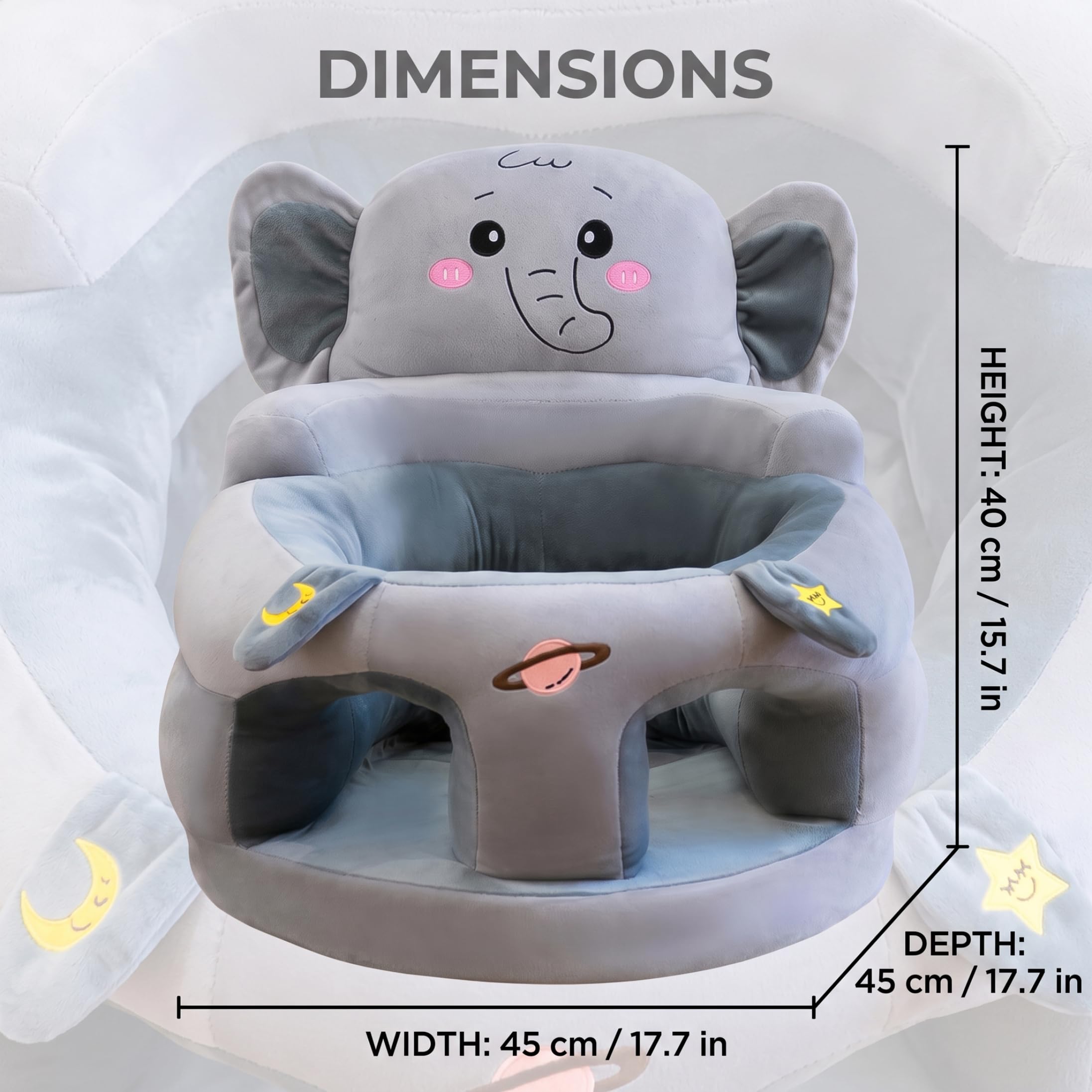 Sit Me Up Seggiolino da Terra per Neonato, Seggiolone per Baby Sit Up, Supporto Morbido, Elefante Grigio, 17, 7×15, 8 Pollici
