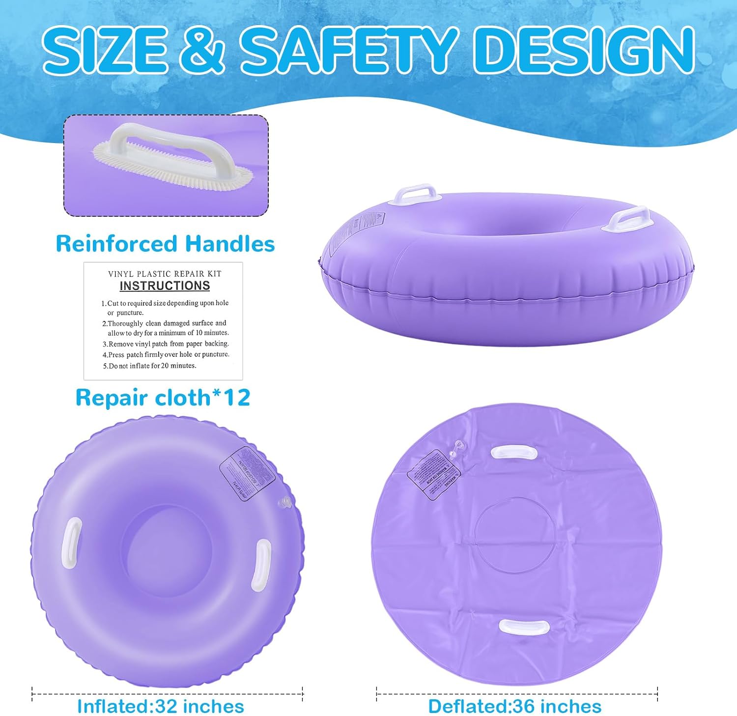 Shappy 4 Pack 36'' 40'' 47'' Snow Tube Inflatable Snow Sleds Heavy Duty Sleds Adults for Winter Outdoor Sports Toboggan with Handles Thickened Bottom