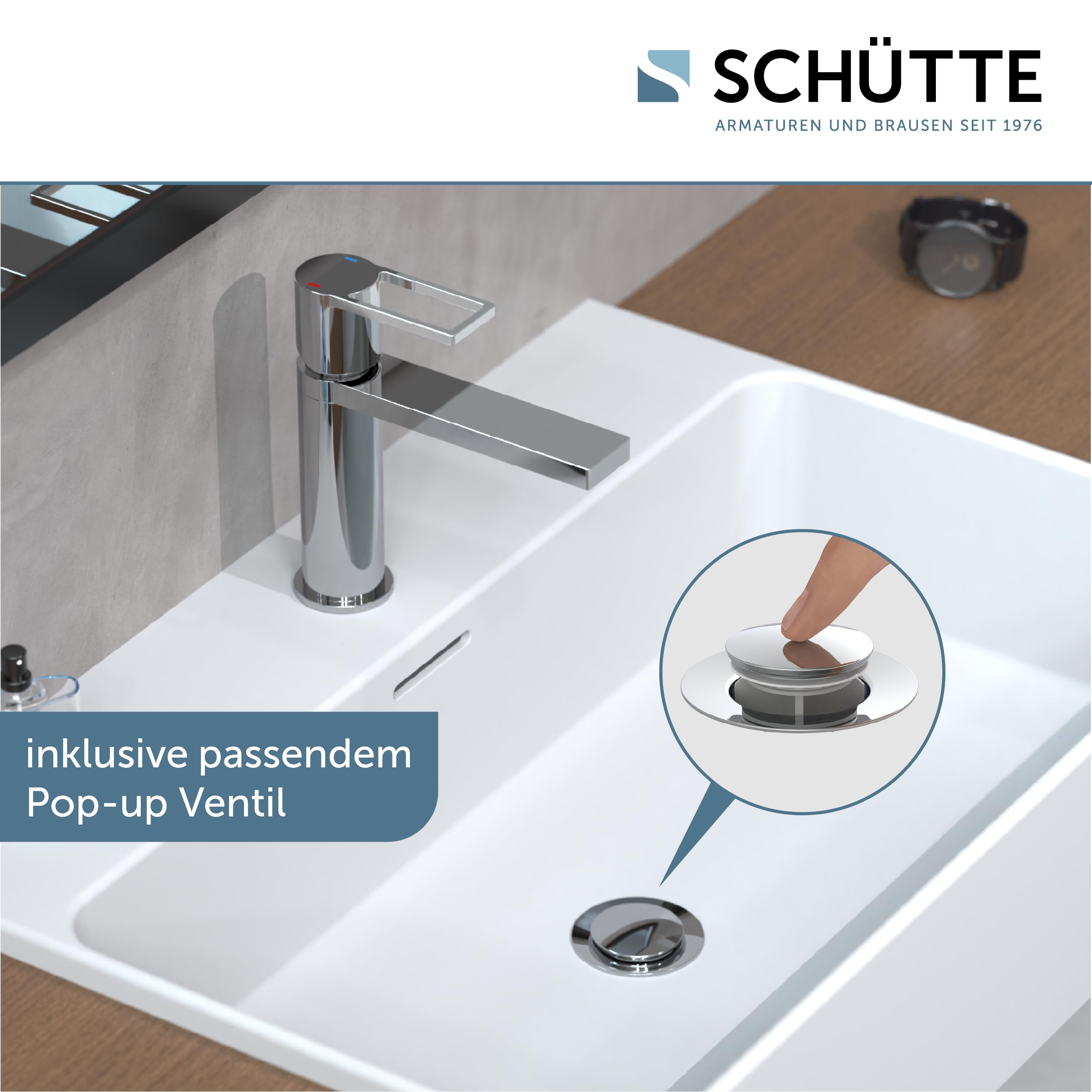 SCHÜTTE MANHATTAN 33010 - Grifo monomando para baño con tapón de desagüe (cromado)