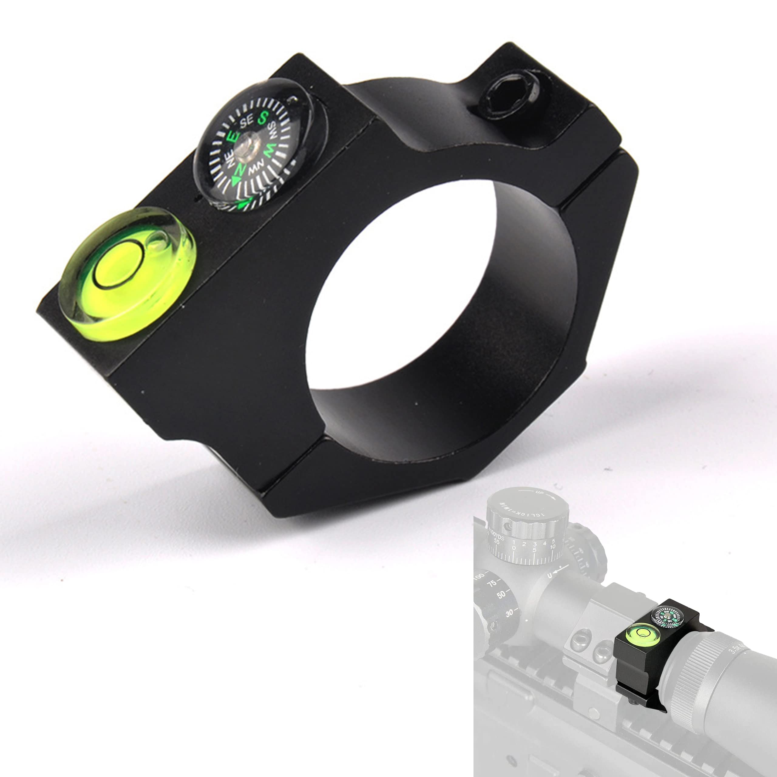 Nivel de Burbuja + Brújula 30mm para Airsoft Rail Picatinny Visor Soporte de Anillo Rail Táctico para Rifle Scope Tubo Visor Montaje para Arma Caza Paintball Adaptador