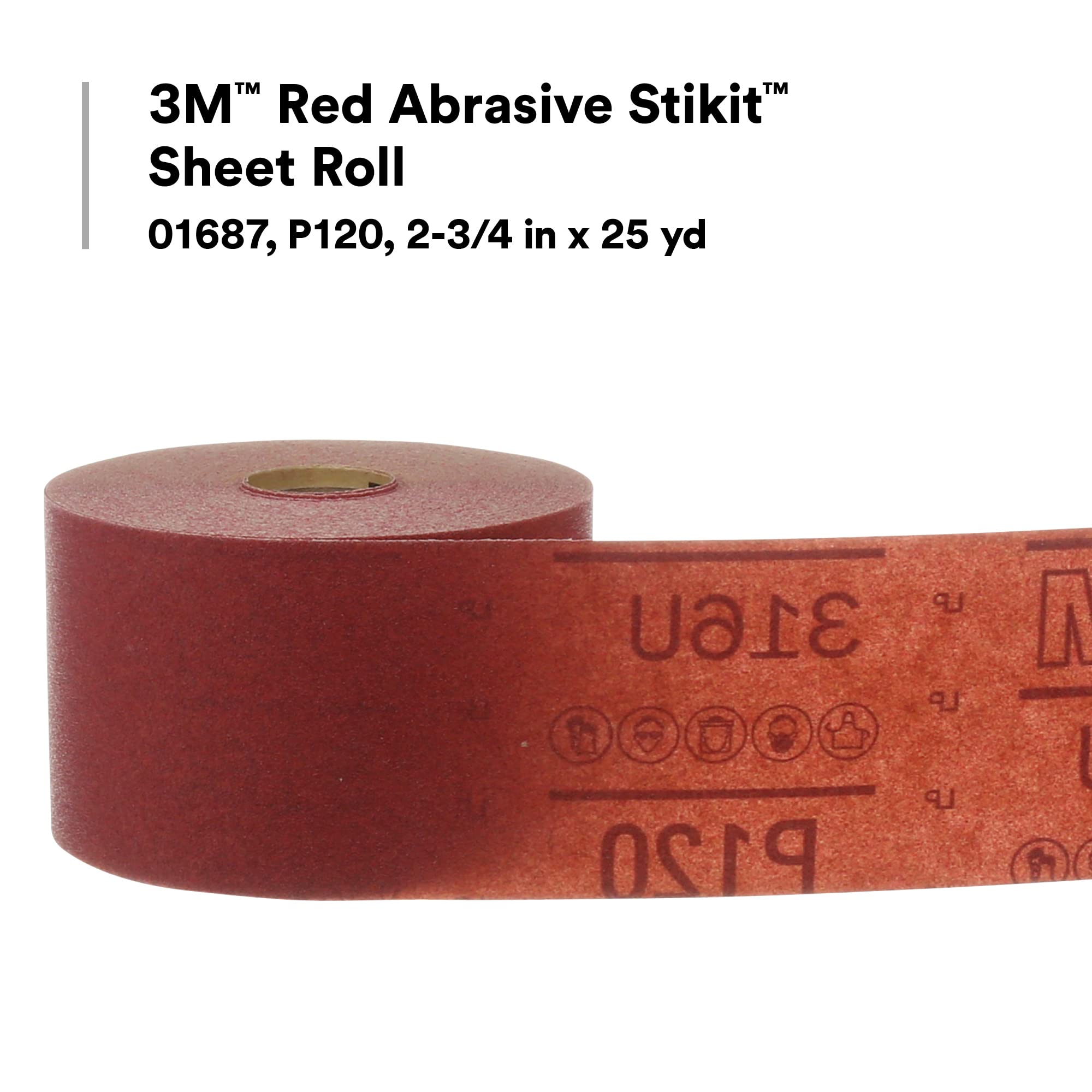 3M Stikit Schleifpapier-Rolle, 01687, P120, 6,4 cm x 22,7 m, Rot