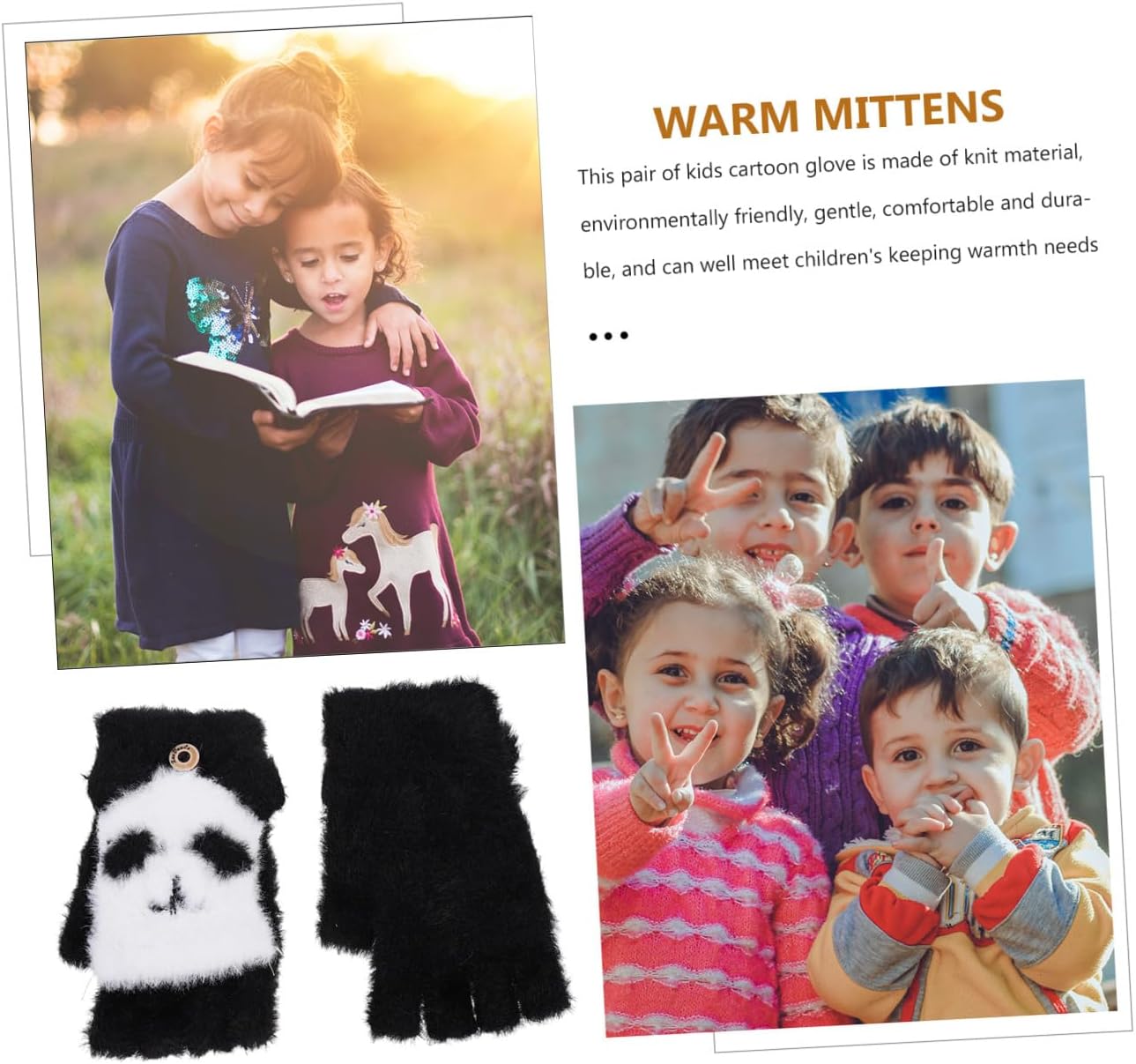 LIFKOME Children's Cartoon Flip-Top Plush Gloves Winter Fingerless Mittens for Kids Warm and Comfortable Gloves for Boys and Girls