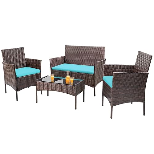 Homall 4 Pieces Patio Rattan Chair Wicker, Outdoor Indoor Use