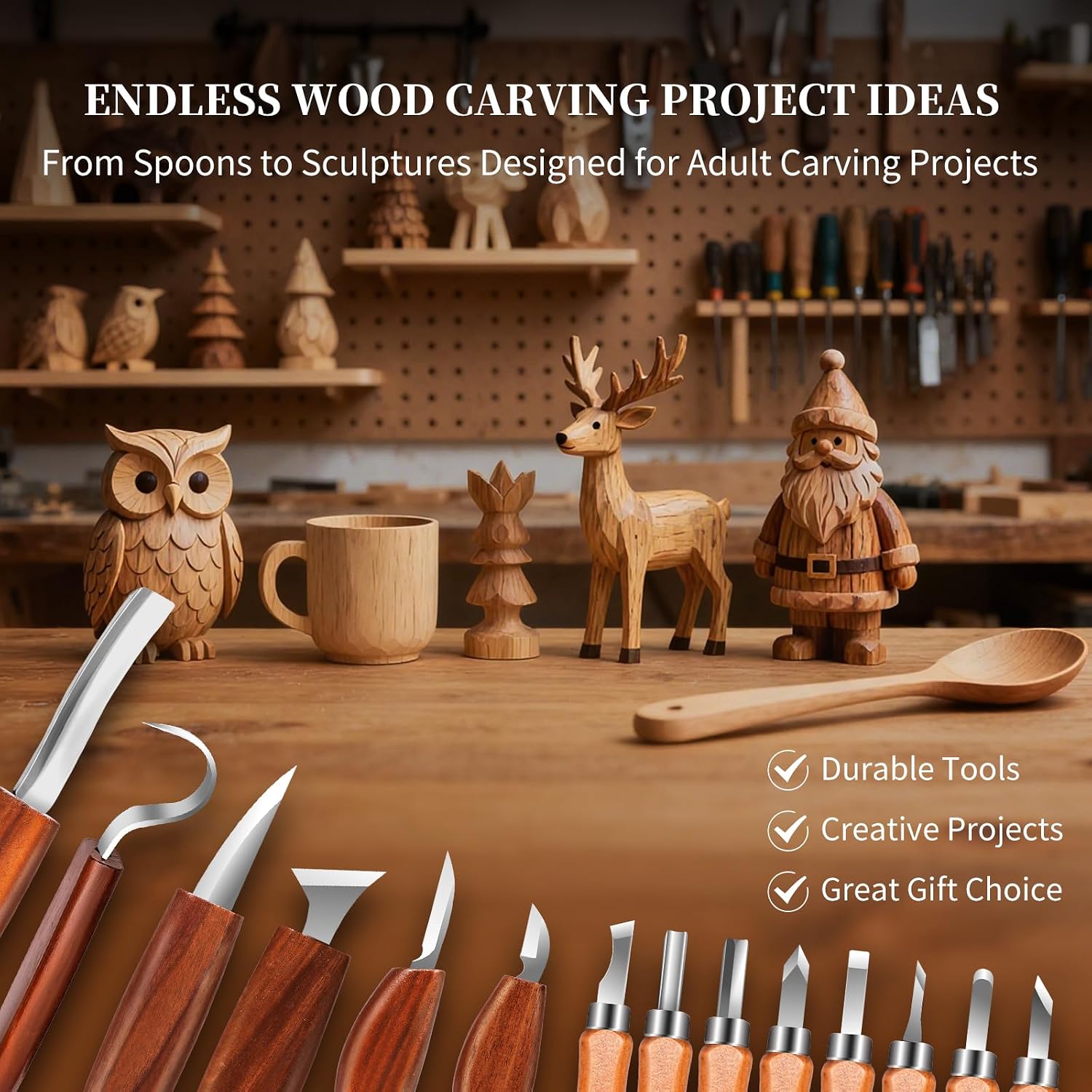 Wood Carving Kit, 30-Piece Professional Whittling & Carving Tool Set with Walnut Handle Knives, Detail Gouges, Sharpening Stone, Strop & Cut-Resistant Gloves for Adult Hobbyists and Craft Use