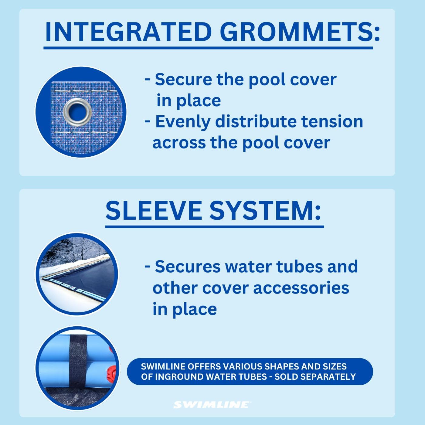 SWIMLINE HYDROTOOLS Super Guard Heavy Duty Pool Cover For Above Ground Swimming Pools |30 X 50 FT Cover | Blue / Black | Water Tube Sleeves | UV Protected For 25X45 FT Rectangle Pools | CO83050R