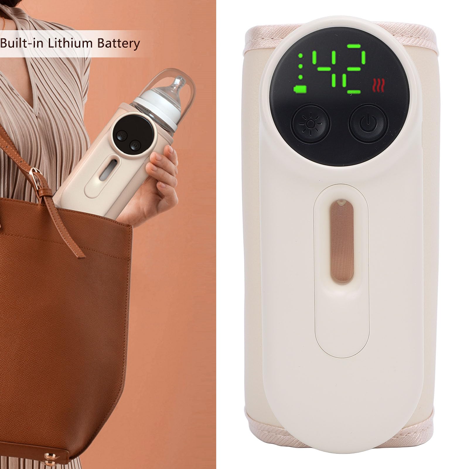 TOPINCN Calentador de Botellas de Leche Portátil Inalámbrica, Calefacción Rápida sin Agua, USB Recargal de Viaje de Leche con Pantalla con Pantalla de Temperatura y Luz Nocturna,