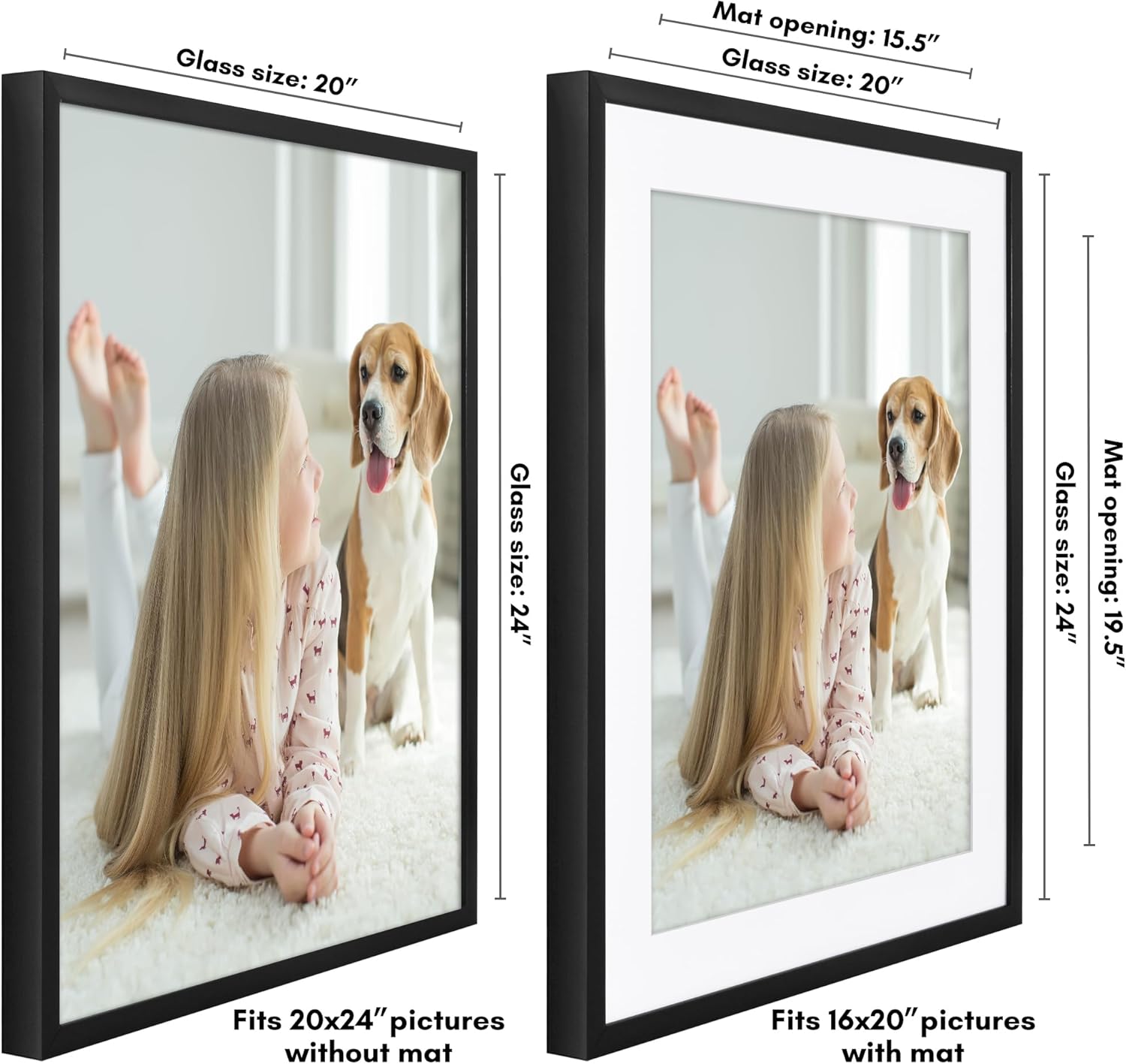 Americanflat 20x24 Picture Frame with Polished Plexiglass - Use as 16x20 Frame with Mat or Display 20x24 Photo Without Mat - Soho Collection - Deep Molding Picture Frames for Wall Display - Black