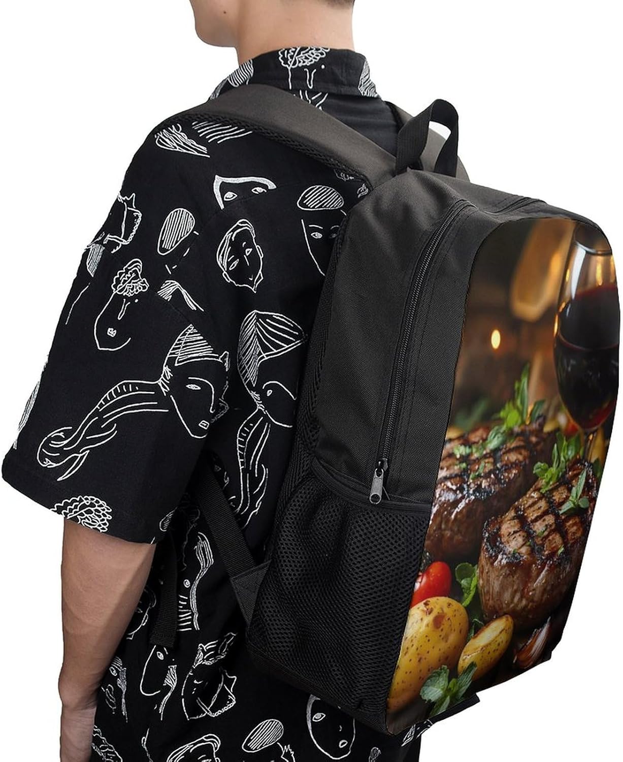 Steak Laptop Backpack for Men Women 17 Inch Shoulder Bag Travel Daypack