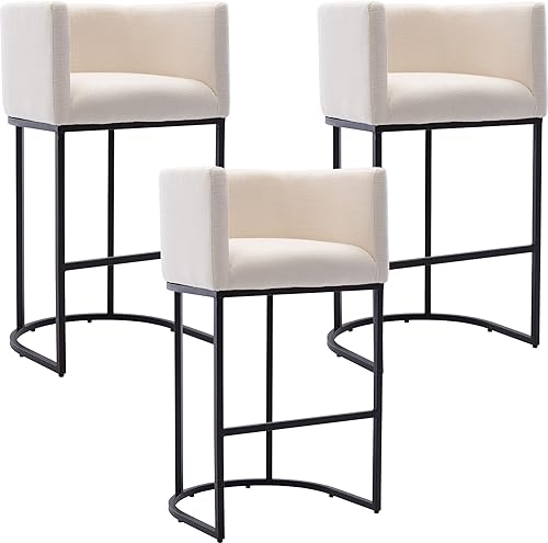 Miniatura 26 de Taburetes de Bar Modernos de Altura de Mostrador Tapizados en Cuero PU Juego de 3, Taburetes de Isla de Cocina de 24", Sillas de Bar con Marco