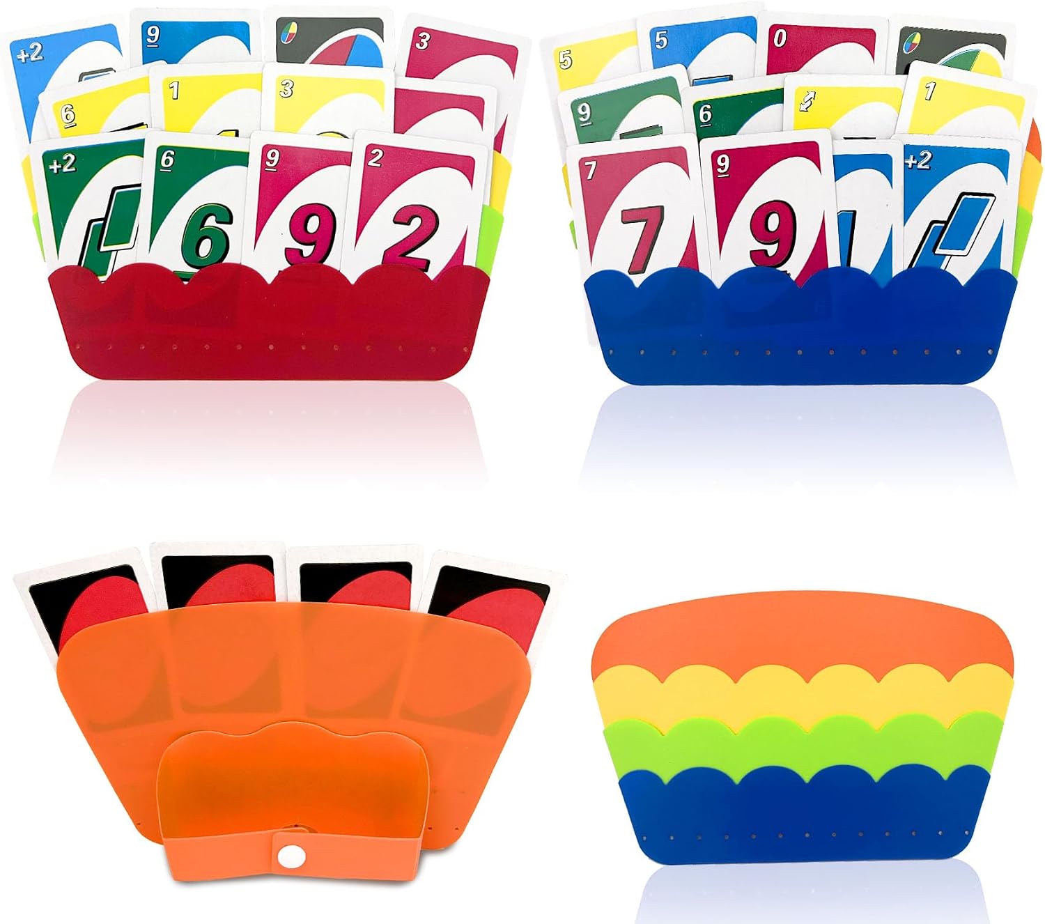 Card Holders for Playing Cards, 4PCS Playing Card Holders, 3 Layers Game Card Holder for 2-4 Player, Card Stand with Foldable Tabletop Stand, Family Game Accessories Compatible with All Cards