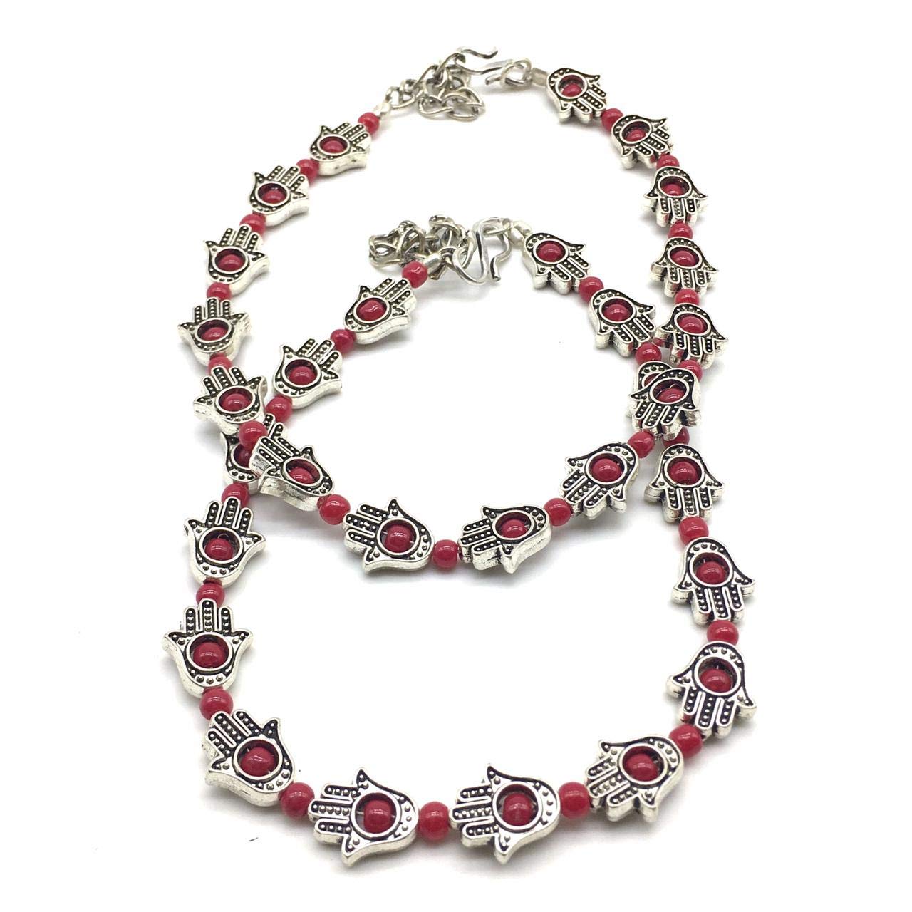 Digital Dress Traditional Authentic Fashionable Attractive Indian Style Alloy Metal Fancy Oxidised German Silver Plated Hamsa Anklet with Beads Payal Comes Pair Women Girls Gift Jewellery-image-19