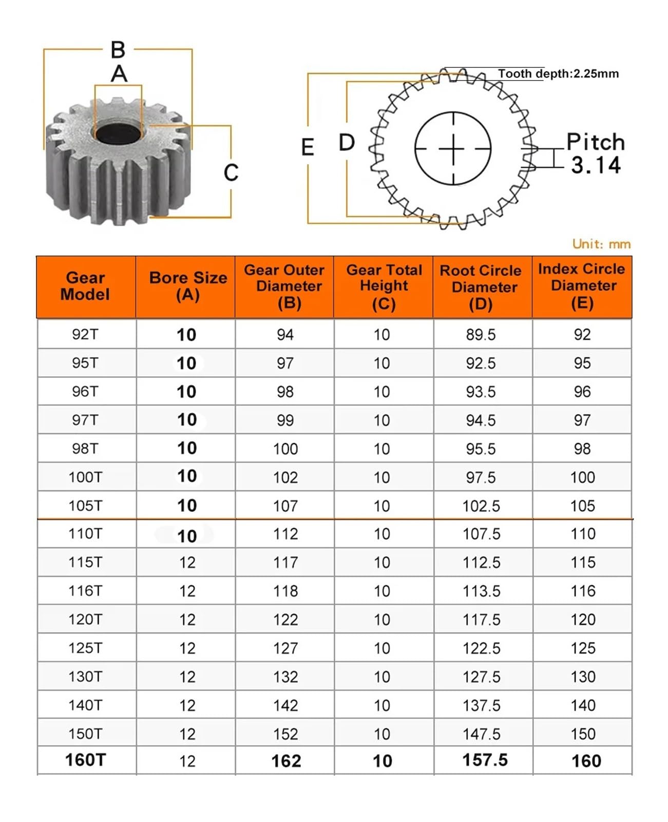 Stirnradgetriebe 1M-92T-160Teeth SC45# Kohlenstoffstahlmaterial Zylindergetriebe-Getriebezubehör(1M 105T - Bore 10mm)