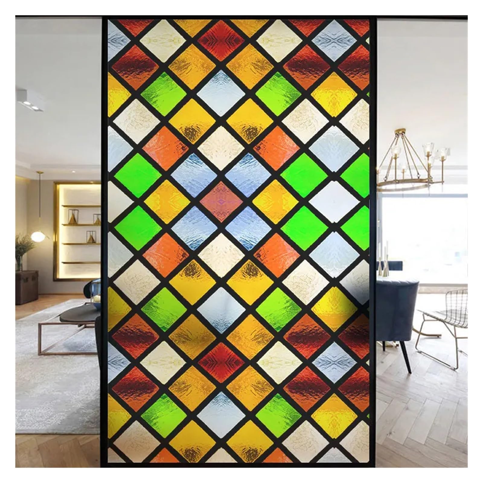 Window Film Colorful Stained Frosted Glass Film Modern Art Geometry Pattern Window Stickers Opaque Self-adhesive Home Decor Privacy(R,40x100cm)