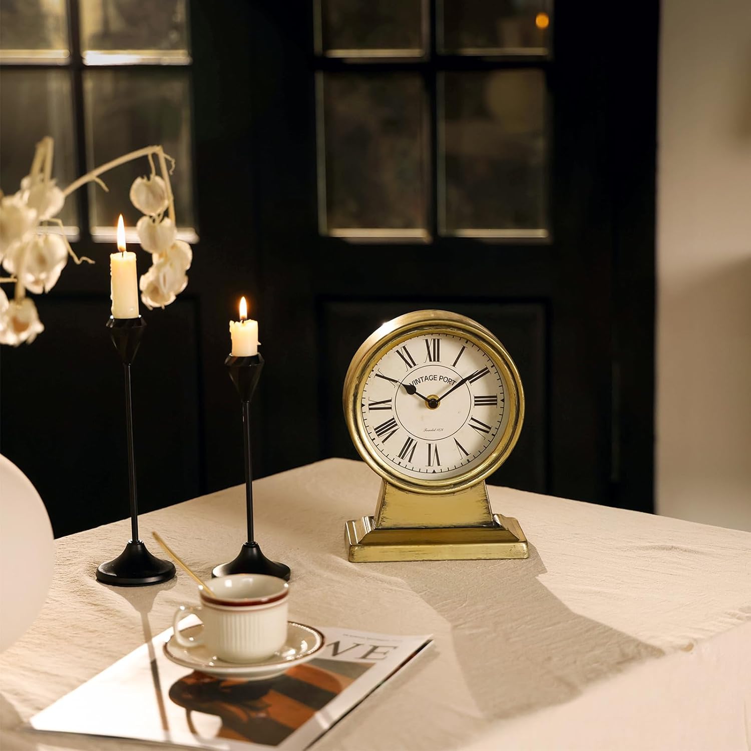 NIKKY HOME Vintage Gold Mantle Clock, Silent Non-Ticking Battery Operated Rustic Table Desk Shelf Clock for Living Room Decor