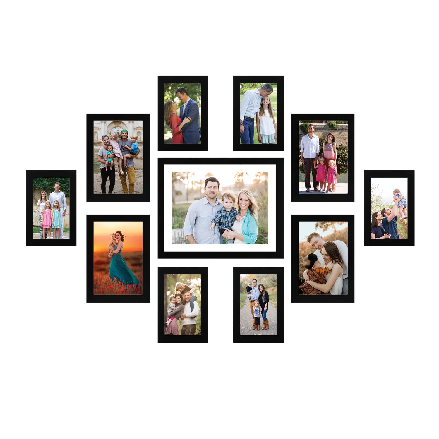 Amazon Brand - Solimo Collage Set of 11 Photo Frames ( 4 X 6 Inch - 6, 5 X 7 Inch - 4 & 8 X 10 Inch - 1) , Black