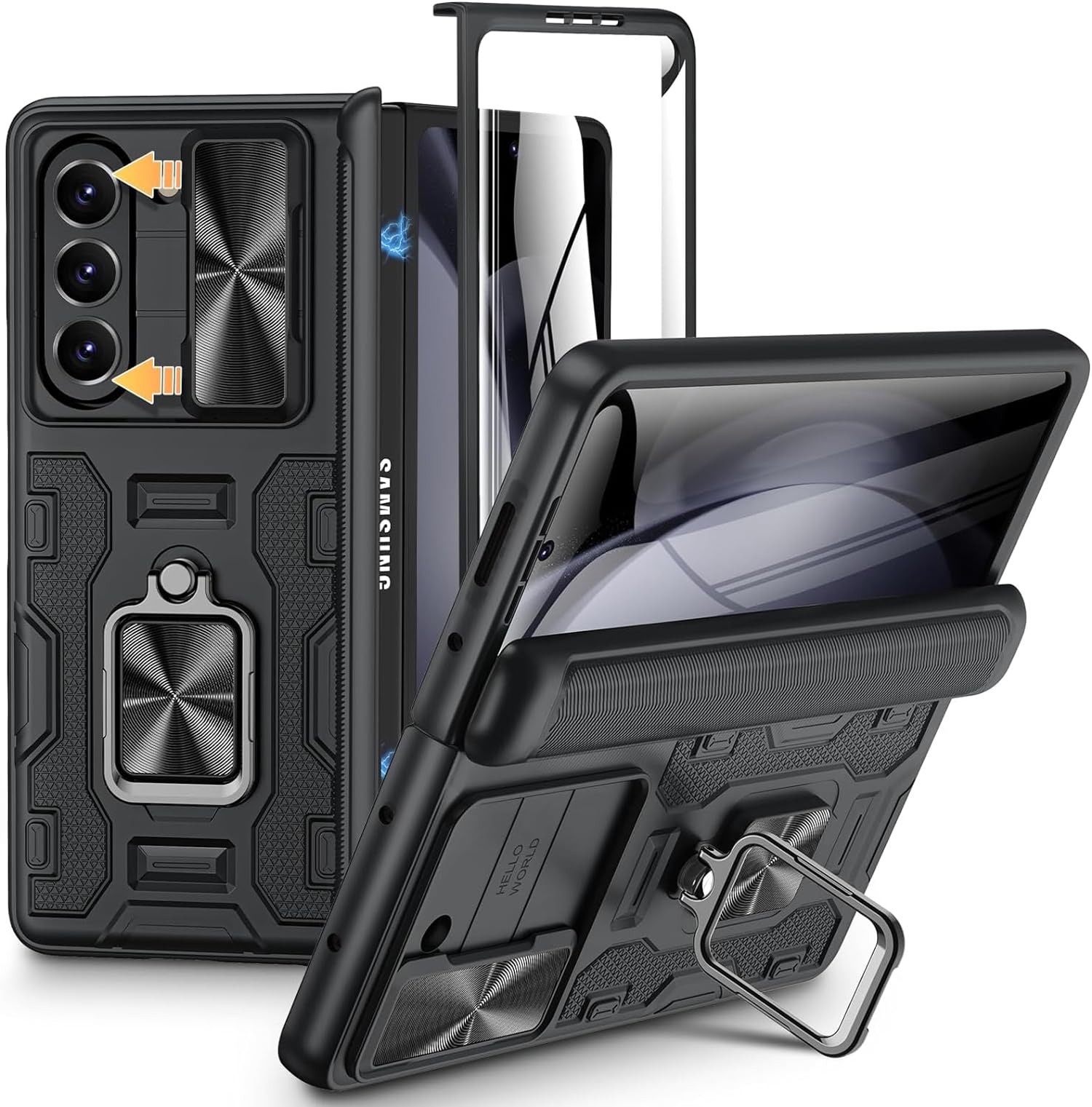 Kapa Ring Armor Slider Back Cover for Z Fold 6 | with Hinge Protection, Screen Protector, Built-in Kickstand, Slide Camera Cover, Full Body Protective Case for Samsung Fold 6 (Black) (B0D9QQMVX4) Amazon Price History, Amazon Price Tracker
