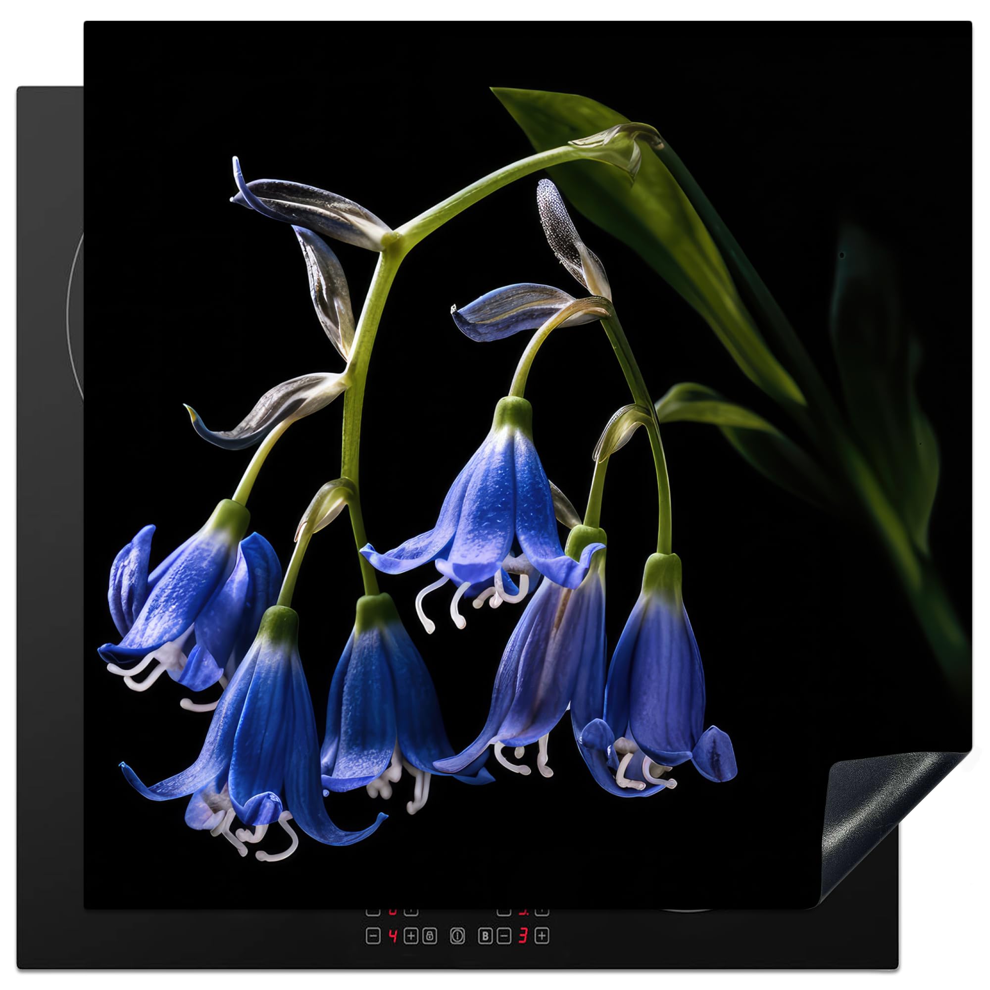 KitchenYeah© Induction Hob Protector Mat 30.7"x30.7" / 78x78 cm Stove Cap Top Cover Kitchen Cooker Covers for Electric Hobs Vinyl Hyacinth - Flowers - Blue - Nature - Black