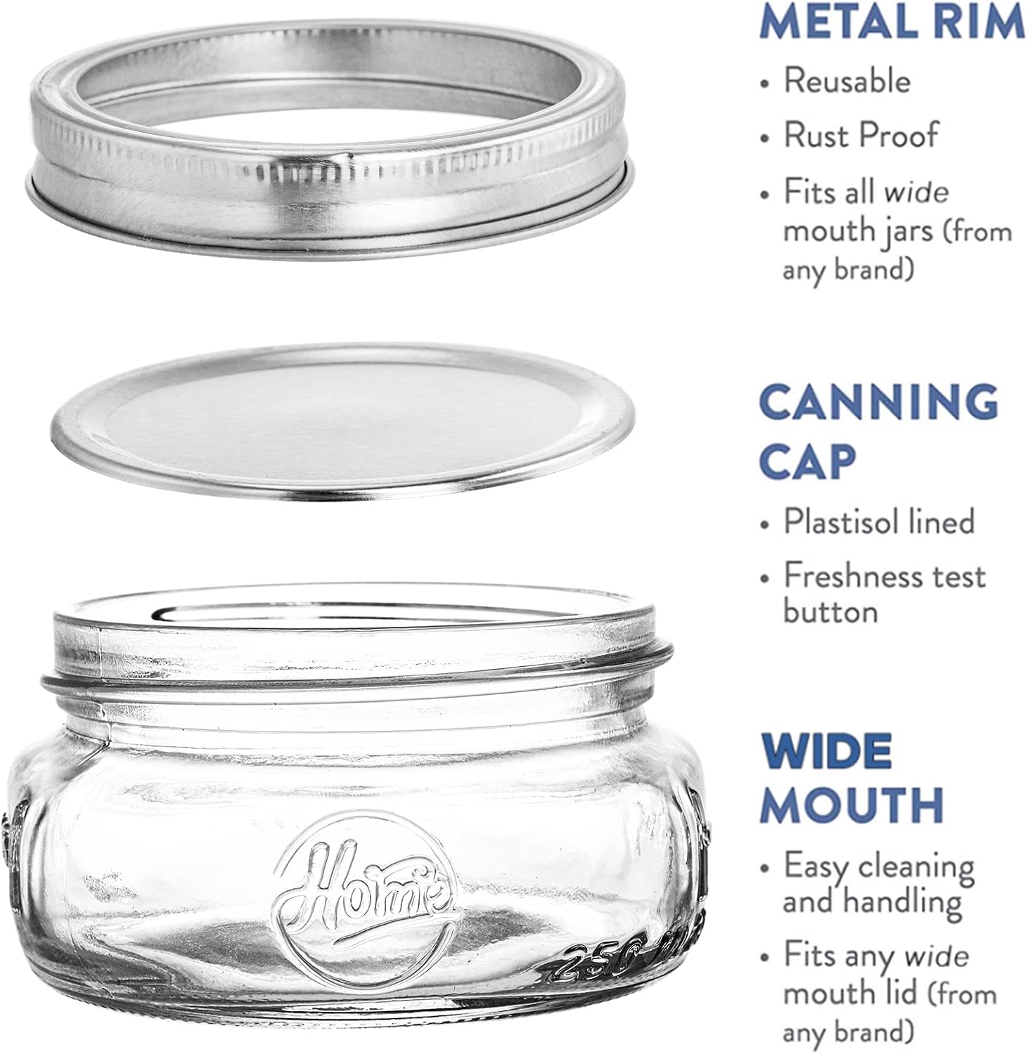 Tebery 24 Pack Home Glass Mason Jars with Silver Metal Lids and Bands, 7.6 OZ Wide Mouth Glass Canning Jars for for Canning, Preserving, Meal Prep, Overnight Oats, Jam, Jelly