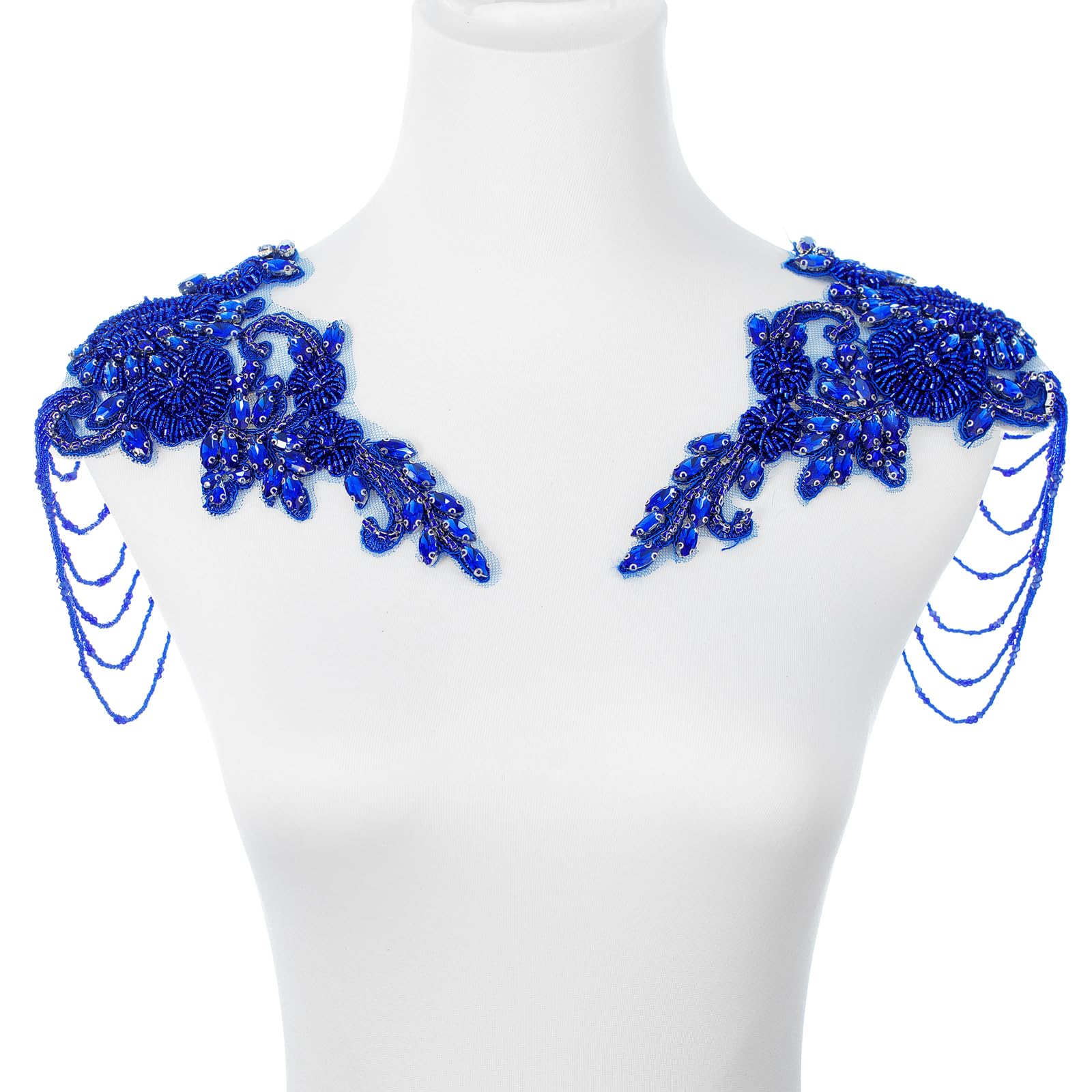 Blue Pair Beaded Rhinestones Applique Embellishment for Clothes,Epaulettes Shoulder Patches Sew-on Diamond Sequin Applique for Wedding Dress DIY Accessories : Arts, Crafts & Sewing