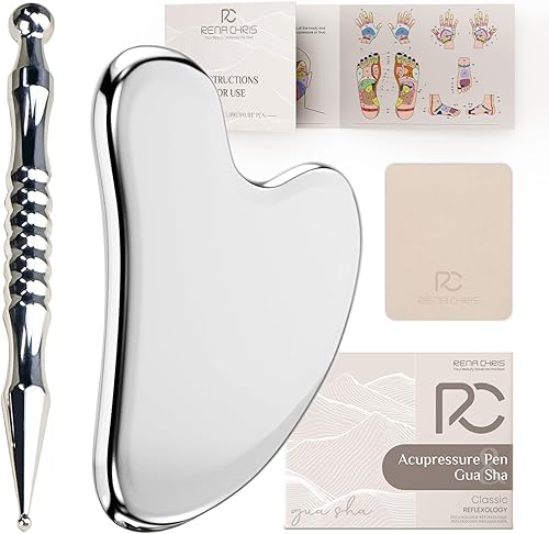 Miniatura 8 de Rena Chris Acupuncture Pen, Manual Reflexology Tools for Muscle Tension and Pain Relief, Acupressure Pen and Stainless Steel Gua Sha Set with