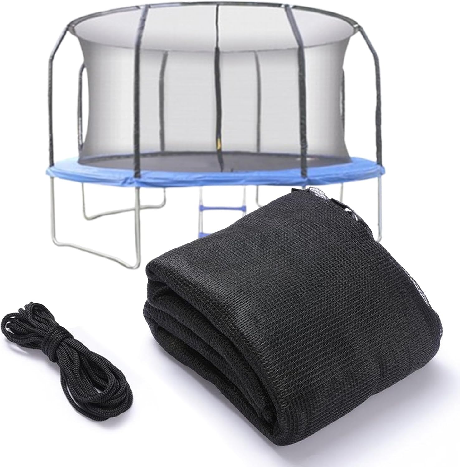 Garden Trampoline Safety Net Replacement Enclosure Net with Zipper and Protective Buckle for Round Trampoline Frame