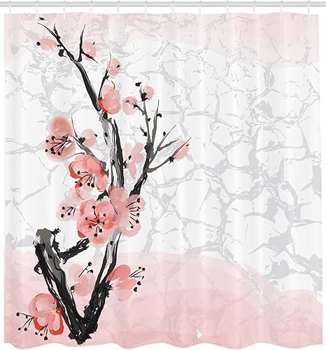 Miniatura 2 de Ambesonne Cortina de ducha floral, flor de cerezo japonés, rama de árbol de Sakura suave, estampado de acuarela pastel, juego de decoración de baño