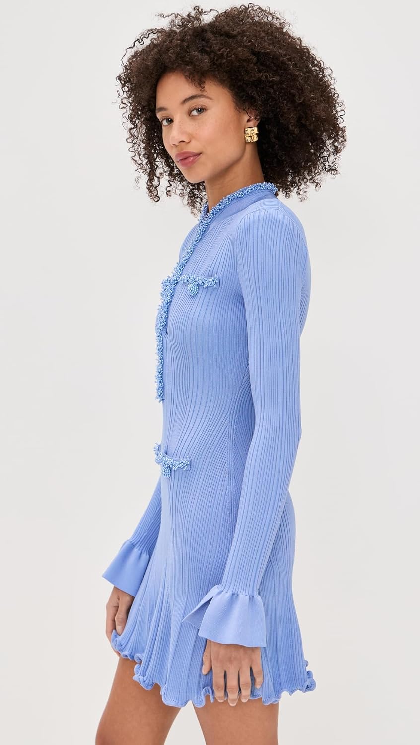 Self Portrait Women's Blue Pearl Trim Knit Mini Dress - Image 5