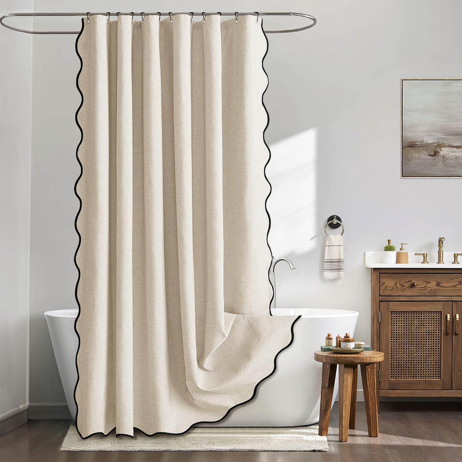 Photo 1 of MIULEE Linen Shower Curtain Cream 72"x108"