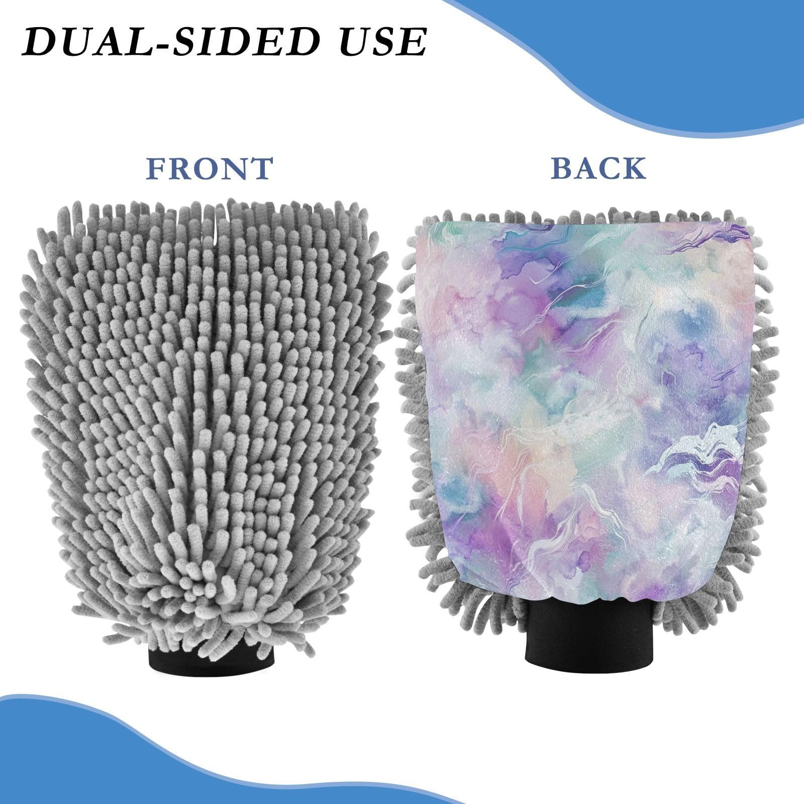 GakkiGii Wonderful Water Ripples 2 Pack Microfiber Car Wash Mitts, Dual-Sided Chenille Gloves, Scratch-Free for Auto Detailing & Home Cleaning, L
