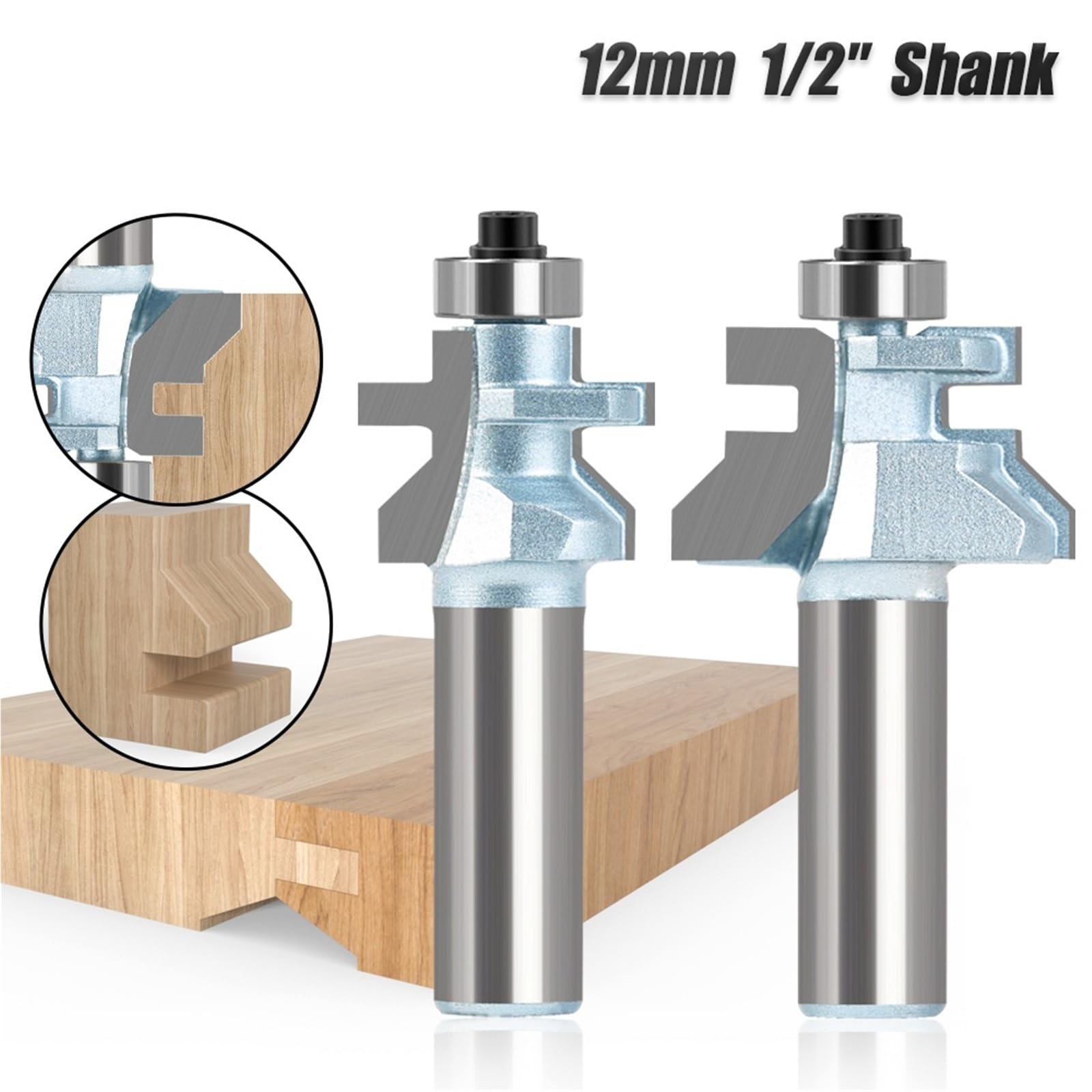 Fresa para madera en forma de T, Juego de brocas enrutadoras lengüeta combinadas con ranura en V, vástago 1/2 pulgadas y 12mm, rodamiento bolas tungsteno cobalto, 2 uds | 0.5in Shank