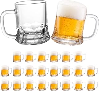 TOPZEA Set of 24 Mini Beer Mug, 5oz Mason Beer Mug Glass Beer Steins Tasting Glasses for Freezer, Heavy Base Beer Sampler Shots Glasses, Beverage Drinking Glasses with Handle