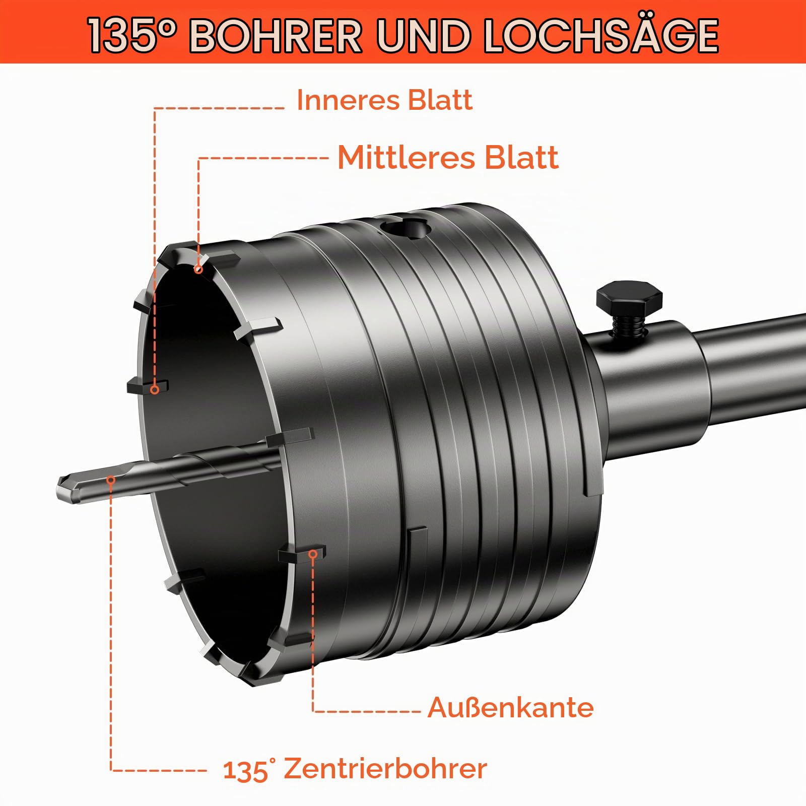 WinGluge Bohrkronen Set Ø 30/40/68/80/100 mm, Beton Hohlbohrkrone Set