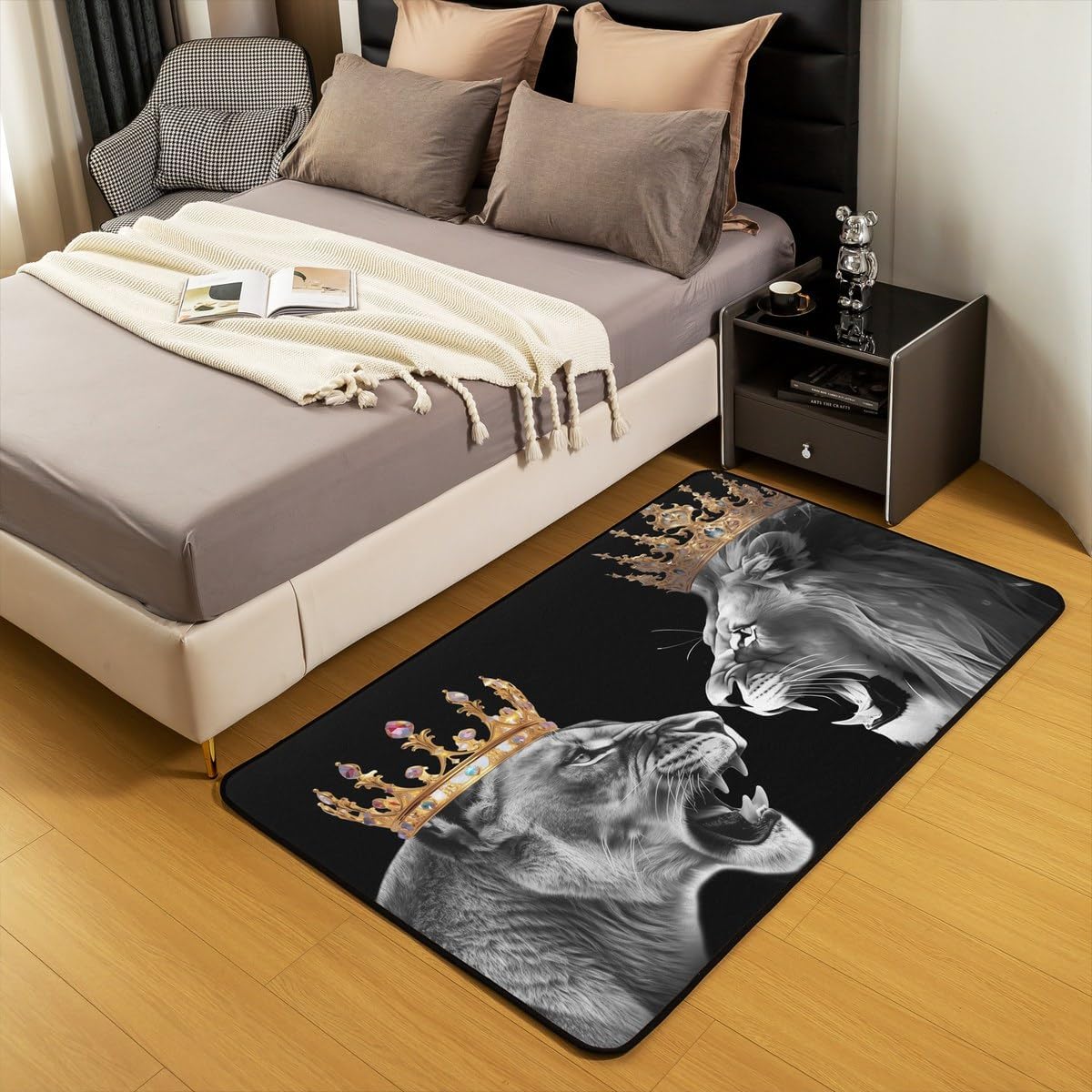 Erosebridal Wild Lion Couple Carpet Crown Lion King and Queen Area Rug 3D Grey Lion Indoor Floor Mat African Tropical Animal Decorative Rug for Kids Boys for Bedroom Living Room 3x5