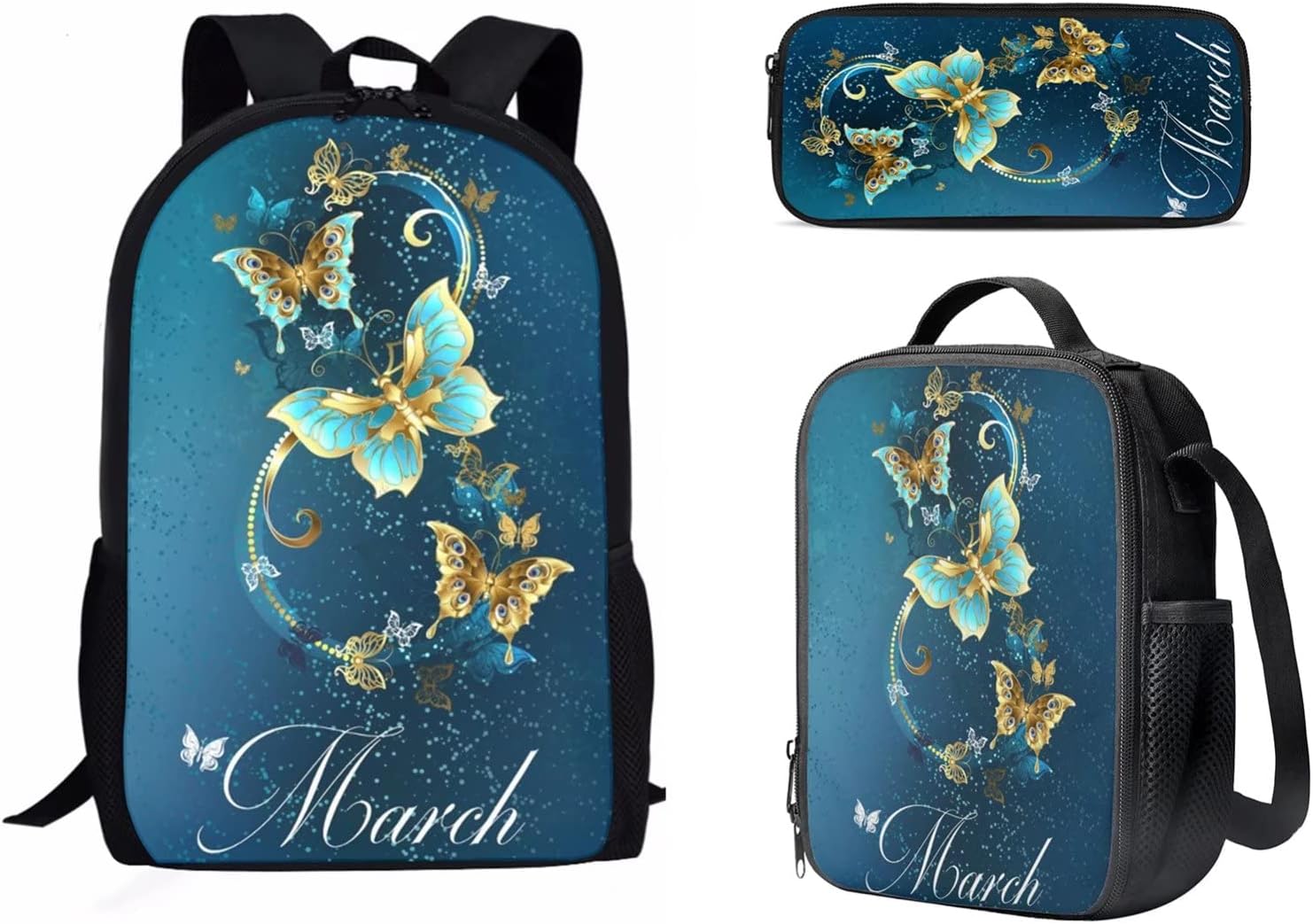 COEQINE Cool zaino per ragazzi scuola media borsa e borsa pranzo confezione da 3 scatole isolate per il pranzo per bambini astuccio set, Cartone animato Highland Mucca