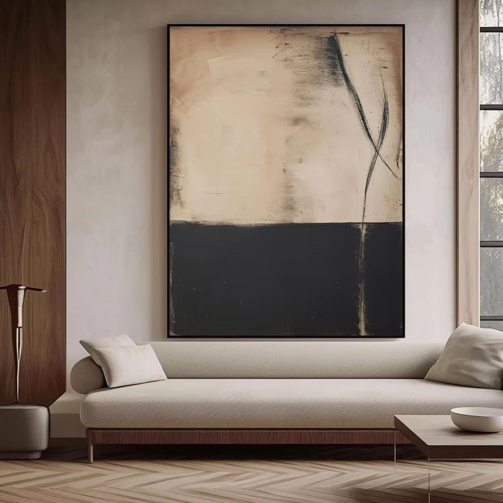 FGGIkio Medieval Canvas Painting Beige Wabi-Sabi Wall Art Black Beige Abstract Painted Painting Black Minimalist Wall Decor(60x80cm/Frameless)