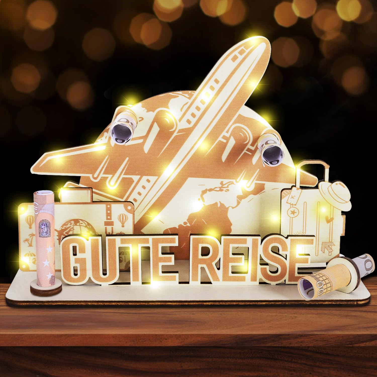 Geldgeschenke Geburtstag Holz, Geldgeschenk Reise, Flugzeug Geschenk aus Holz, Urlaubskasse Spardose, Geldgeschenke Reisekasse für Freunde, Familie, Liebhaber Frauen, Männer (LXFJBJ01)