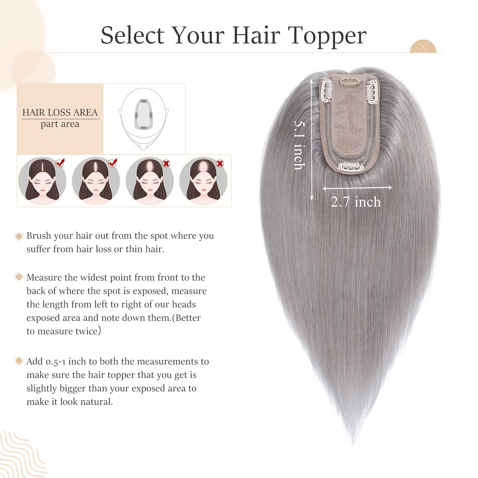 14 Inch Human Hair Topper No Bangs 150% Density Remy Hair Piece VASILIA Human Hair Toppers for Women 14inch Real Human Hair  main image 3