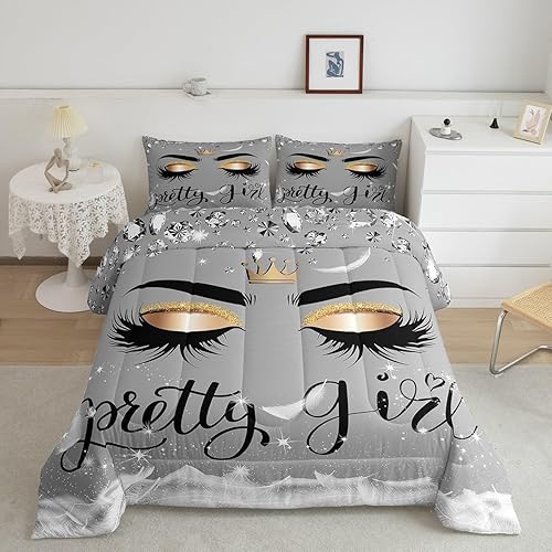 Miniatura 2 de Erosebridal Juego de edredón de pestañas tamaño King, ropa de cama de unicornio femenino con pestañas para niñas y mujeres, elegante edredón