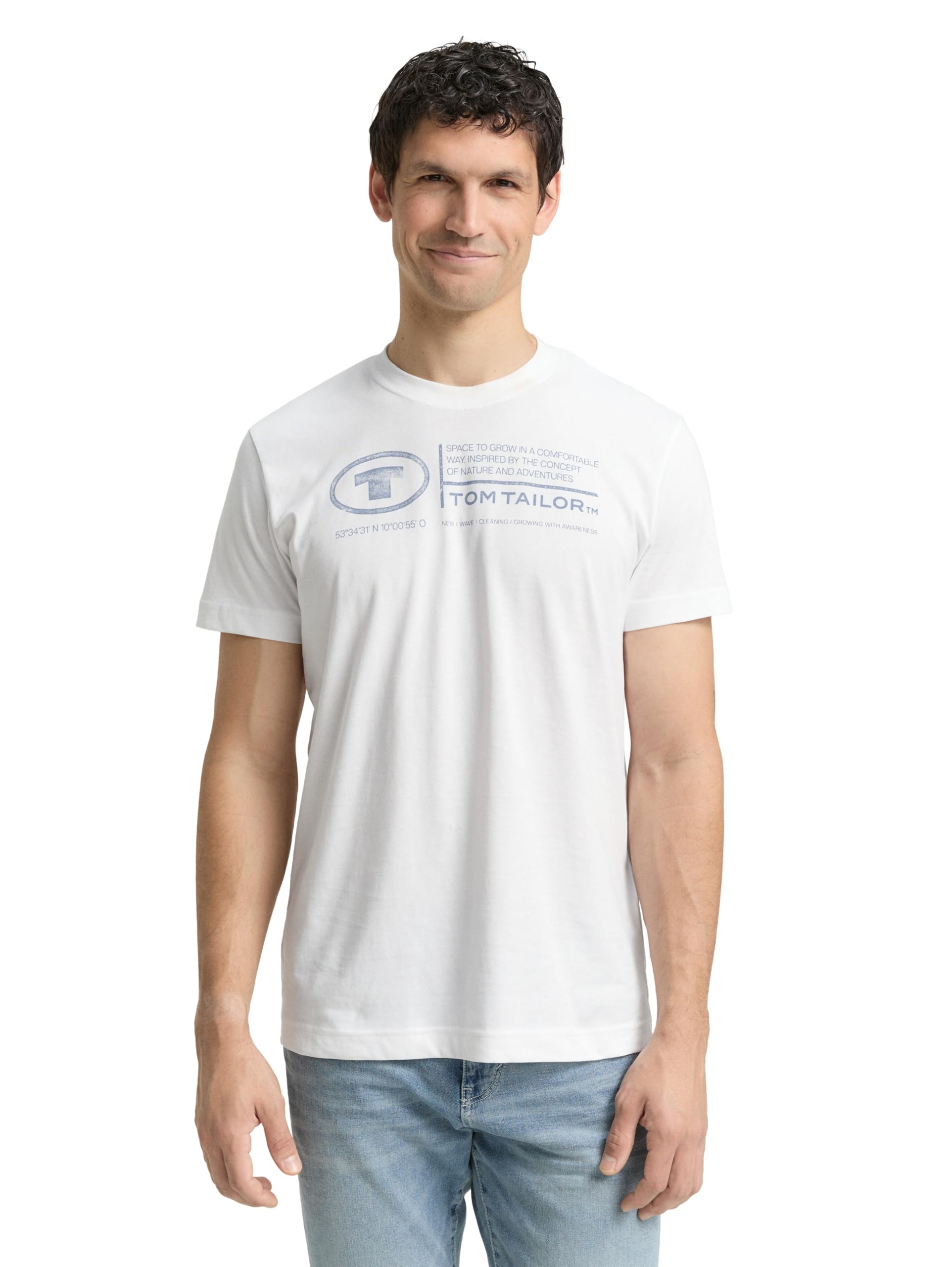 TOM TAILOR Herren Basic T-Shirt mit Print aus Baumwolle
