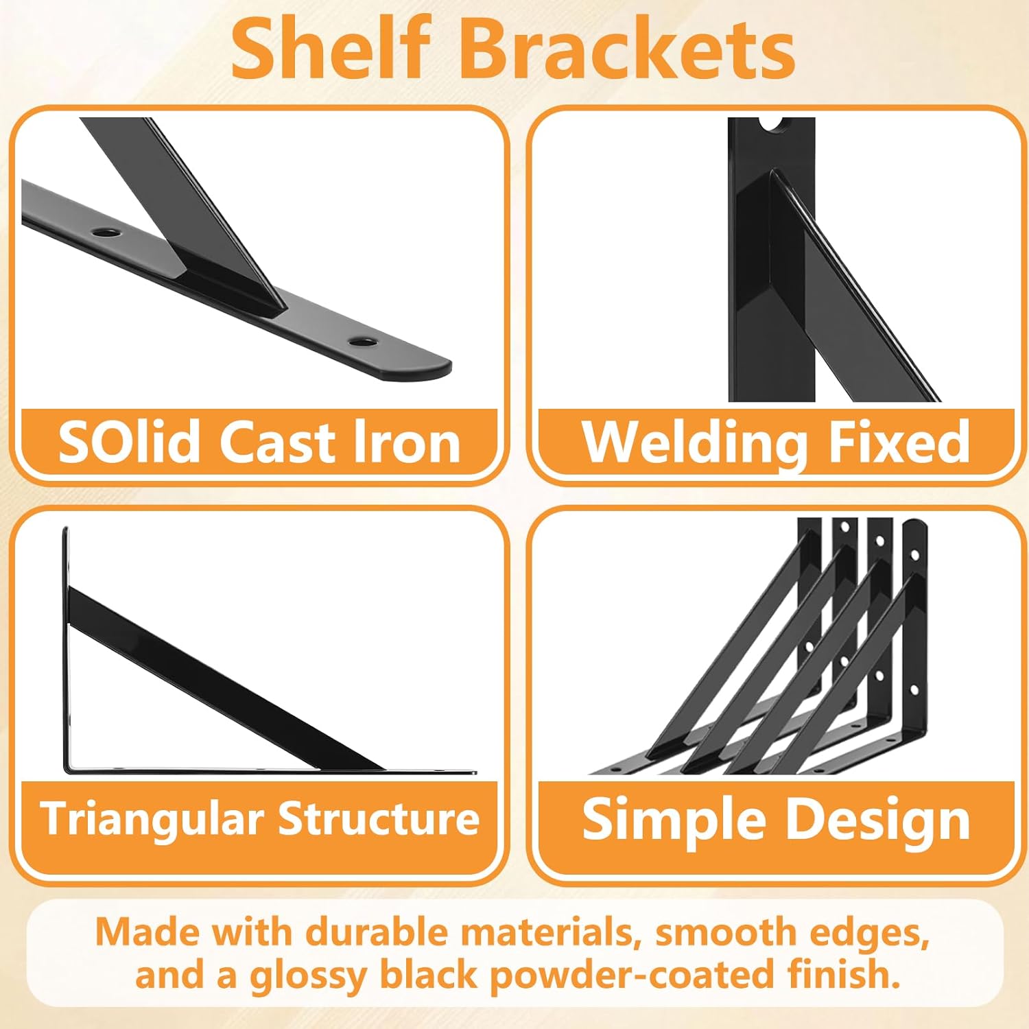4 Pack Heavy Duty Shelf Brackets, Metal L Brackets, Wall Holders with 90 Degree Triangle, Wall Mount Floating Shelf Bracket, Black Steel L Brackets with Screws for Shelves, 7.8 x 4.7 in