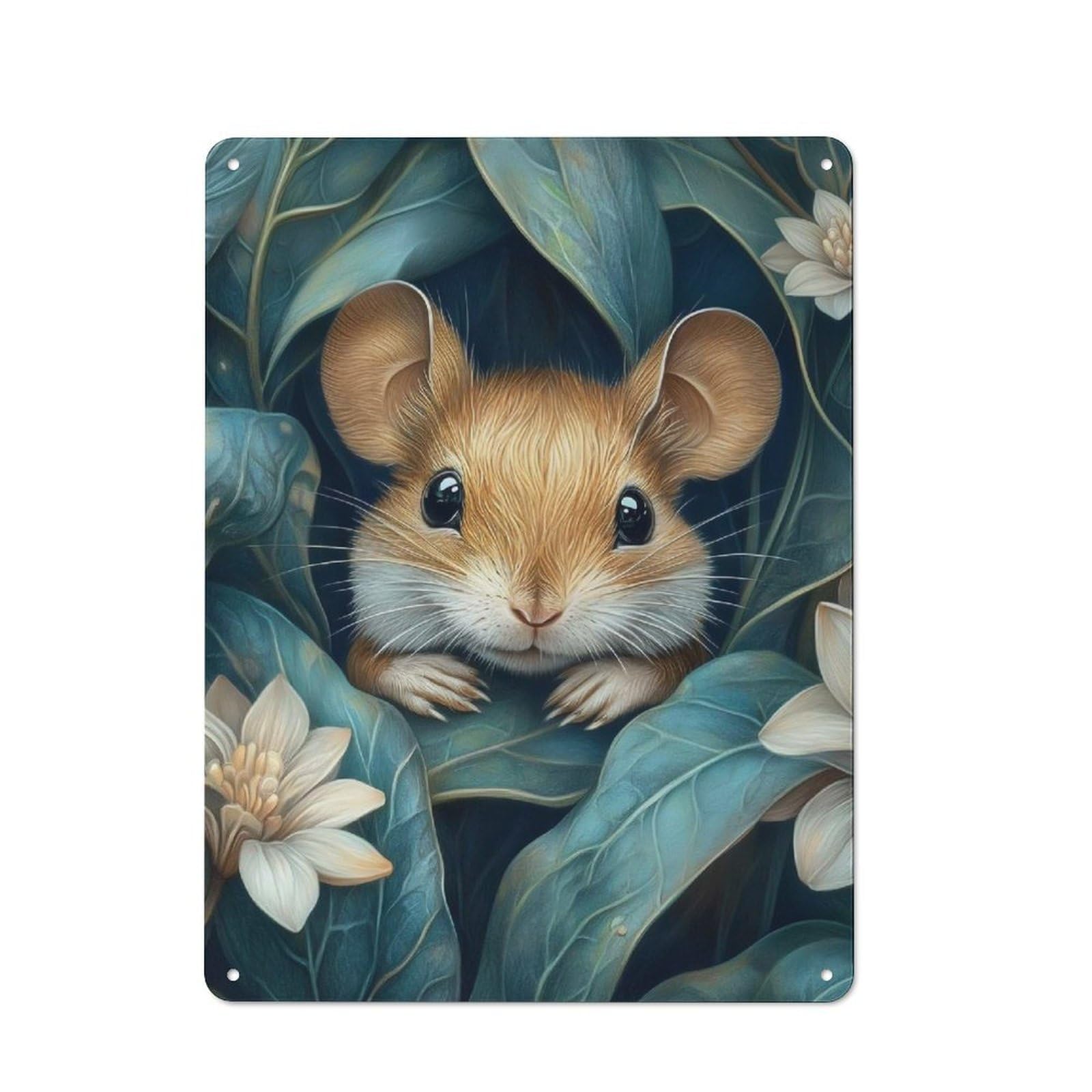 Junmoney Mouse In Foliage Retro Metal Sign With Design 40X30cm, Nostalgic Vintage Wall Decor For Kitchen, Hallway, Bar Or Small Cafe