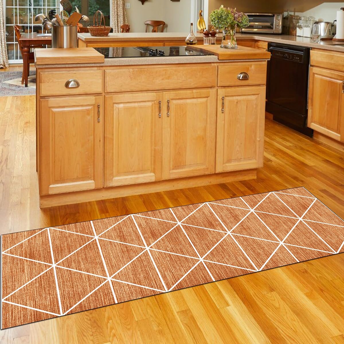 Läufer Flur Küche Teppich rutschfest Orange 50x300CM Lang Kücheläufer Waschbar Meterware Modern Teppichmatten Korridor Polyester Wohnzimmer Schlafzimmer 40-120cm Breit, Anpassbare Größe